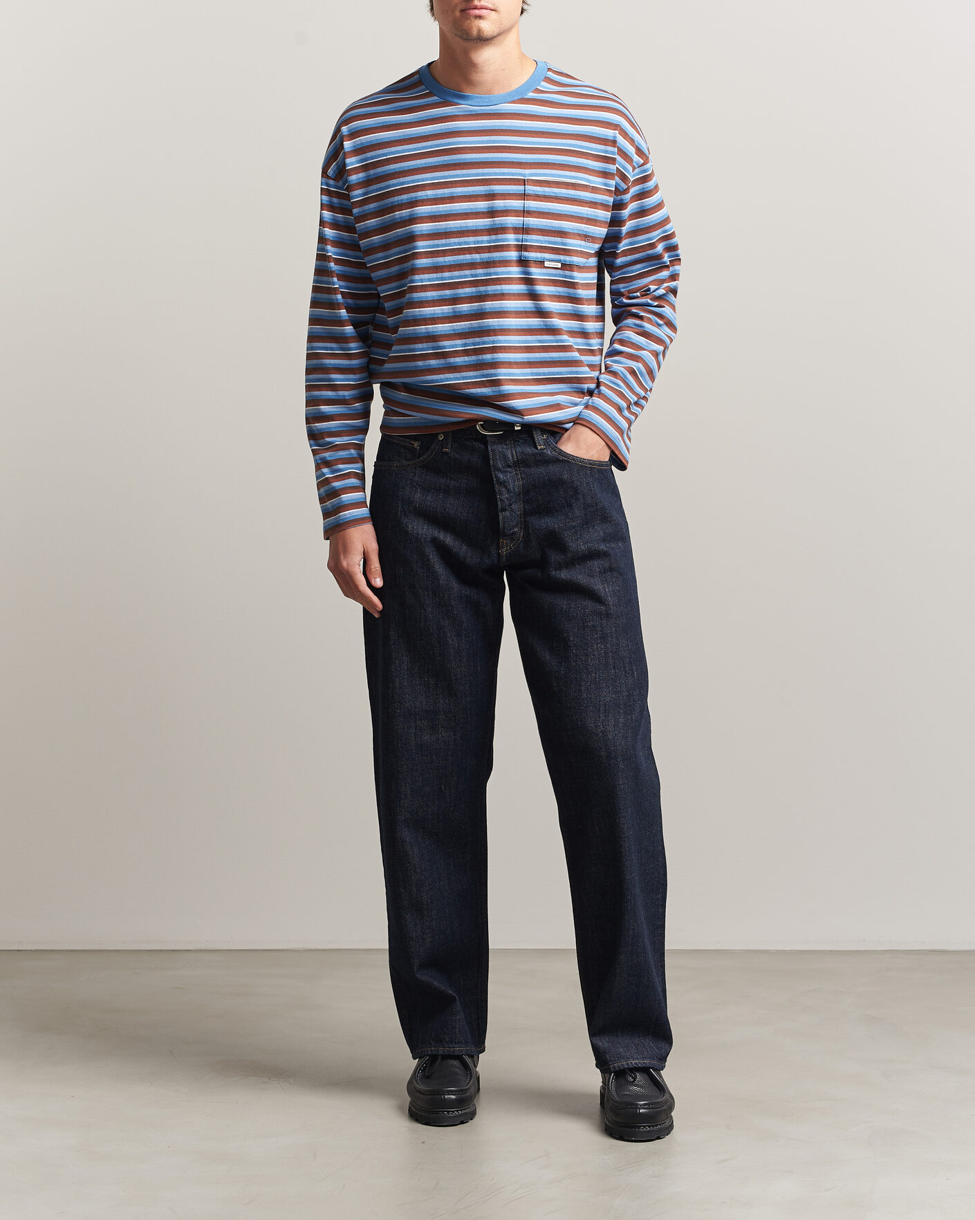 Herr | T-Shirts | Sunflower | Long Sleeve Pocket Tee Blue Stripe