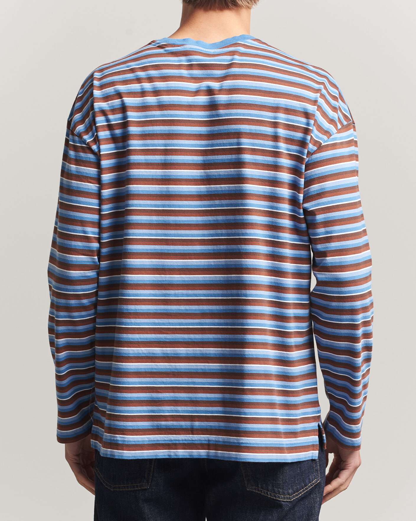 Herr | T-Shirts | Sunflower | Long Sleeve Pocket Tee Blue Stripe