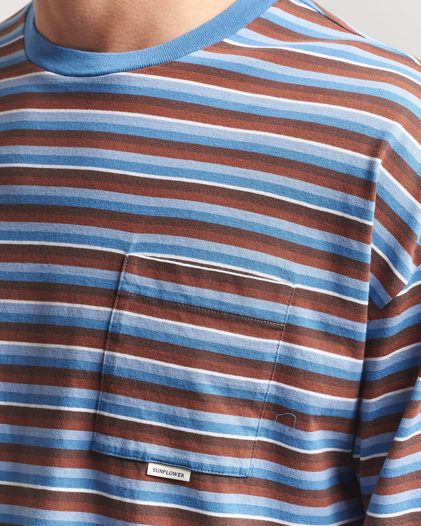 Herr | T-Shirts | Sunflower | Long Sleeve Pocket Tee Blue Stripe