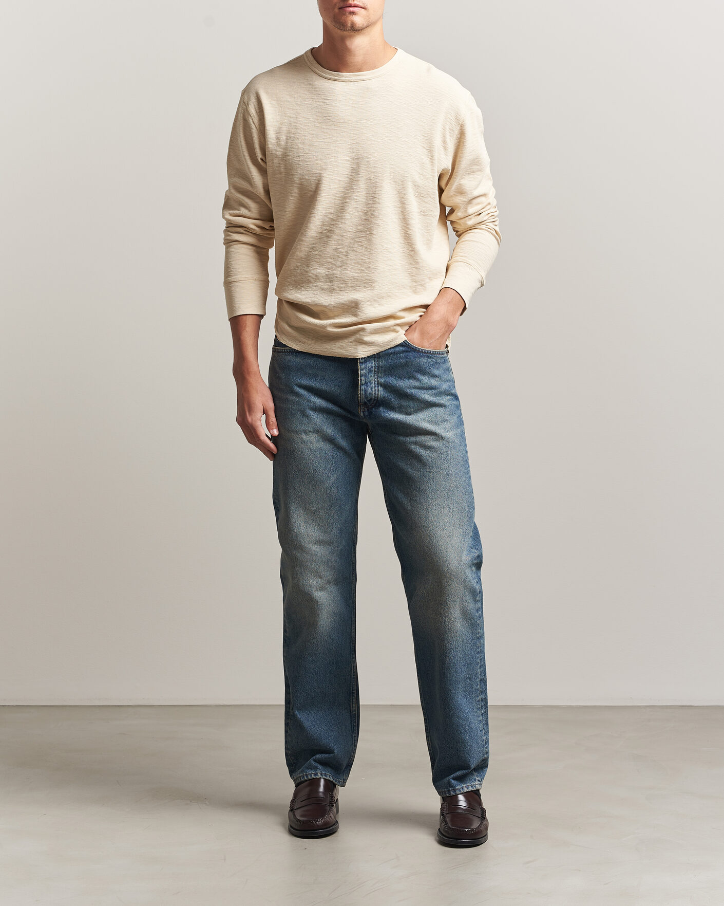 Herr | T-Shirts | Sunflower | Long Sleeve Waffle Tee Beige