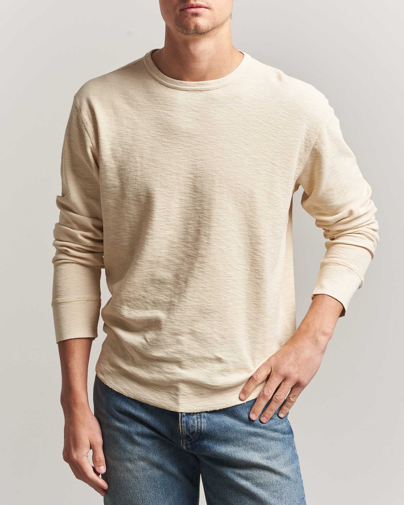 Herr | T-Shirts | Sunflower | Long Sleeve Waffle Tee Beige