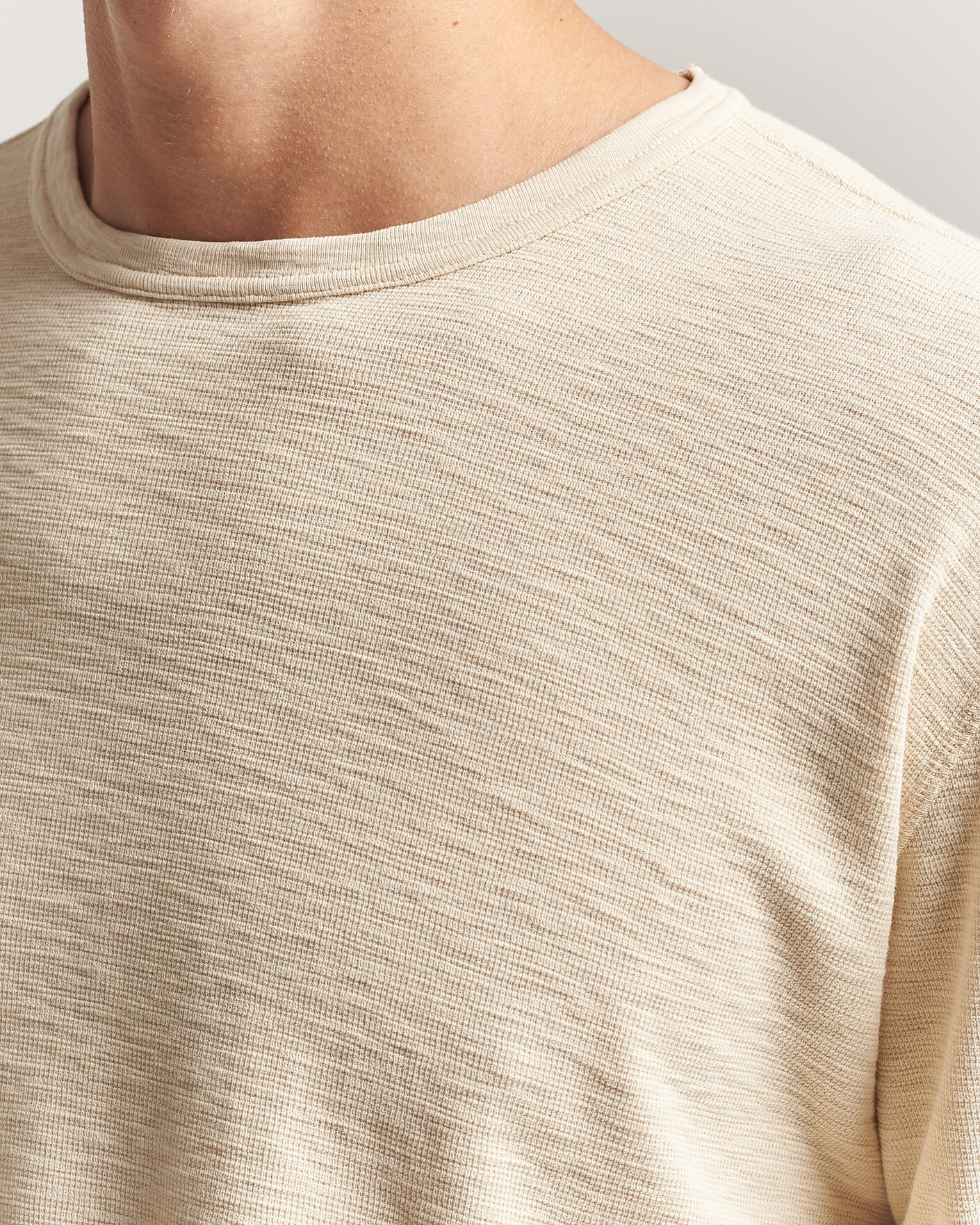 Herr | T-Shirts | Sunflower | Long Sleeve Waffle Tee Beige