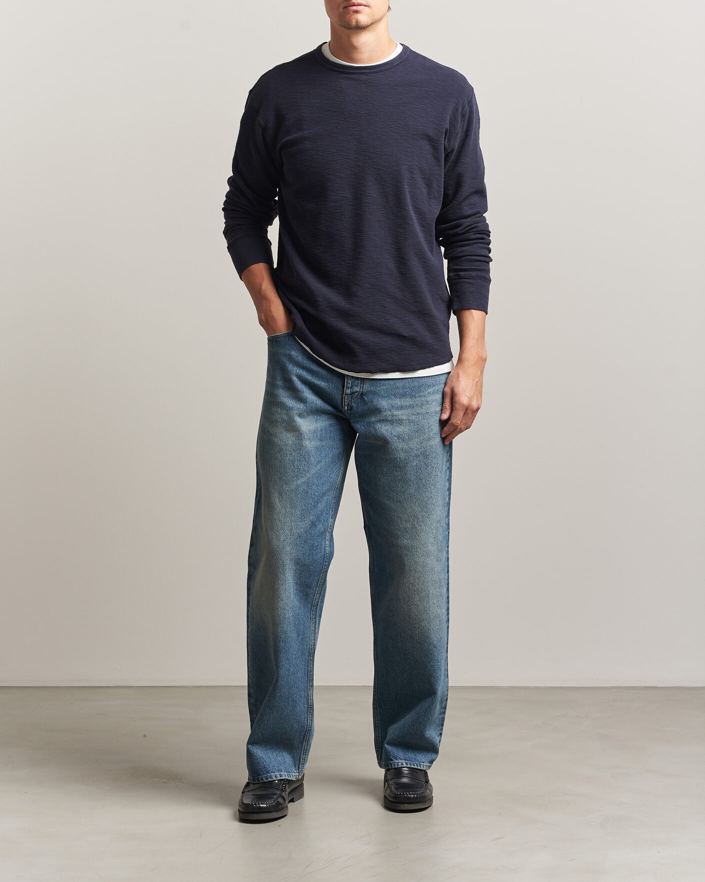 Herr | T-Shirts | Sunflower | Long Sleeve Waffle Tee Navy
