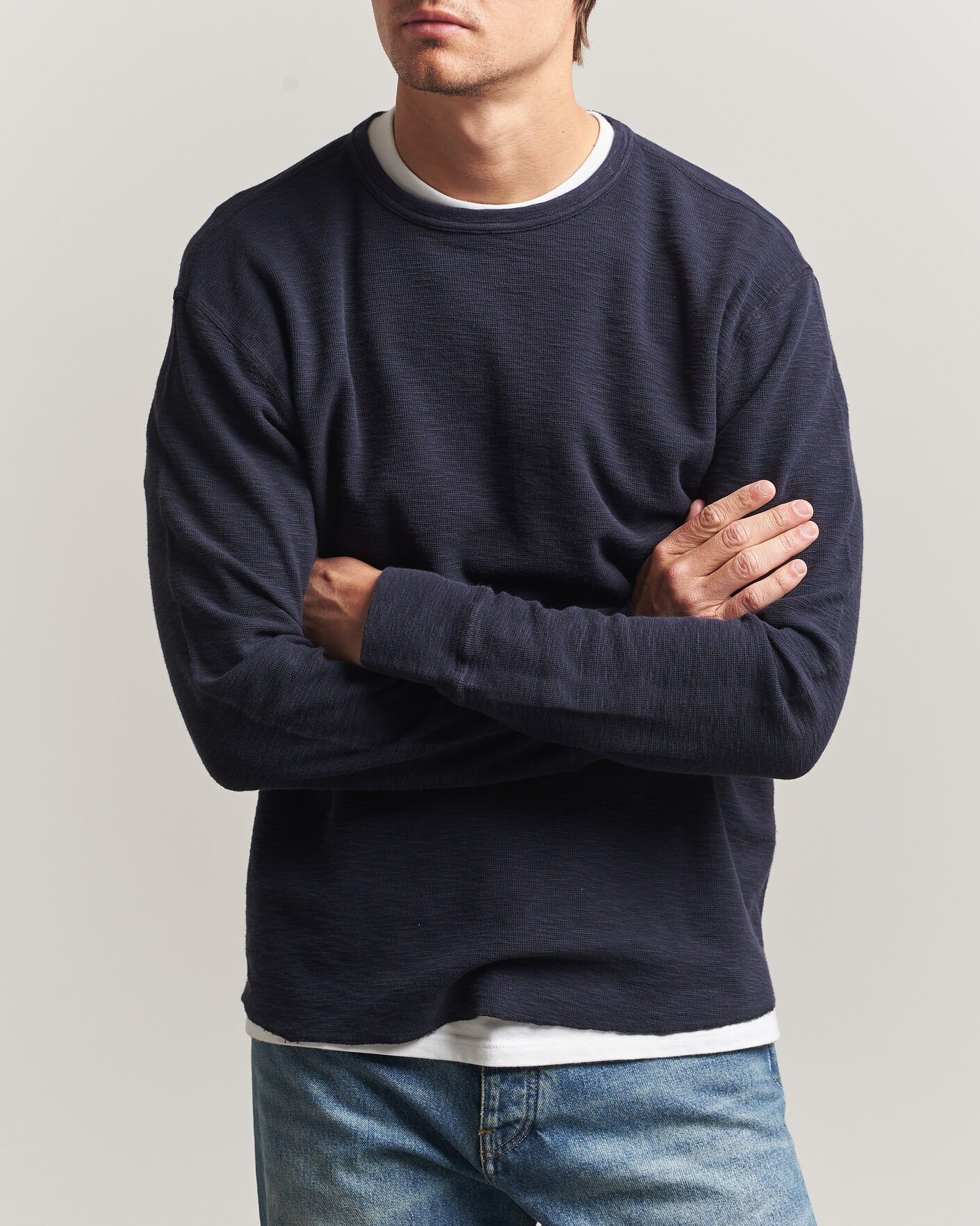 Herr | T-Shirts | Sunflower | Long Sleeve Waffle Tee Navy