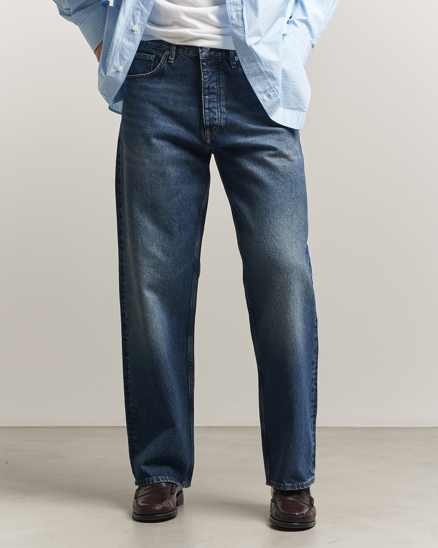 Herr | Byxor | Sunflower | Loose Jeans Dark Blue Worn