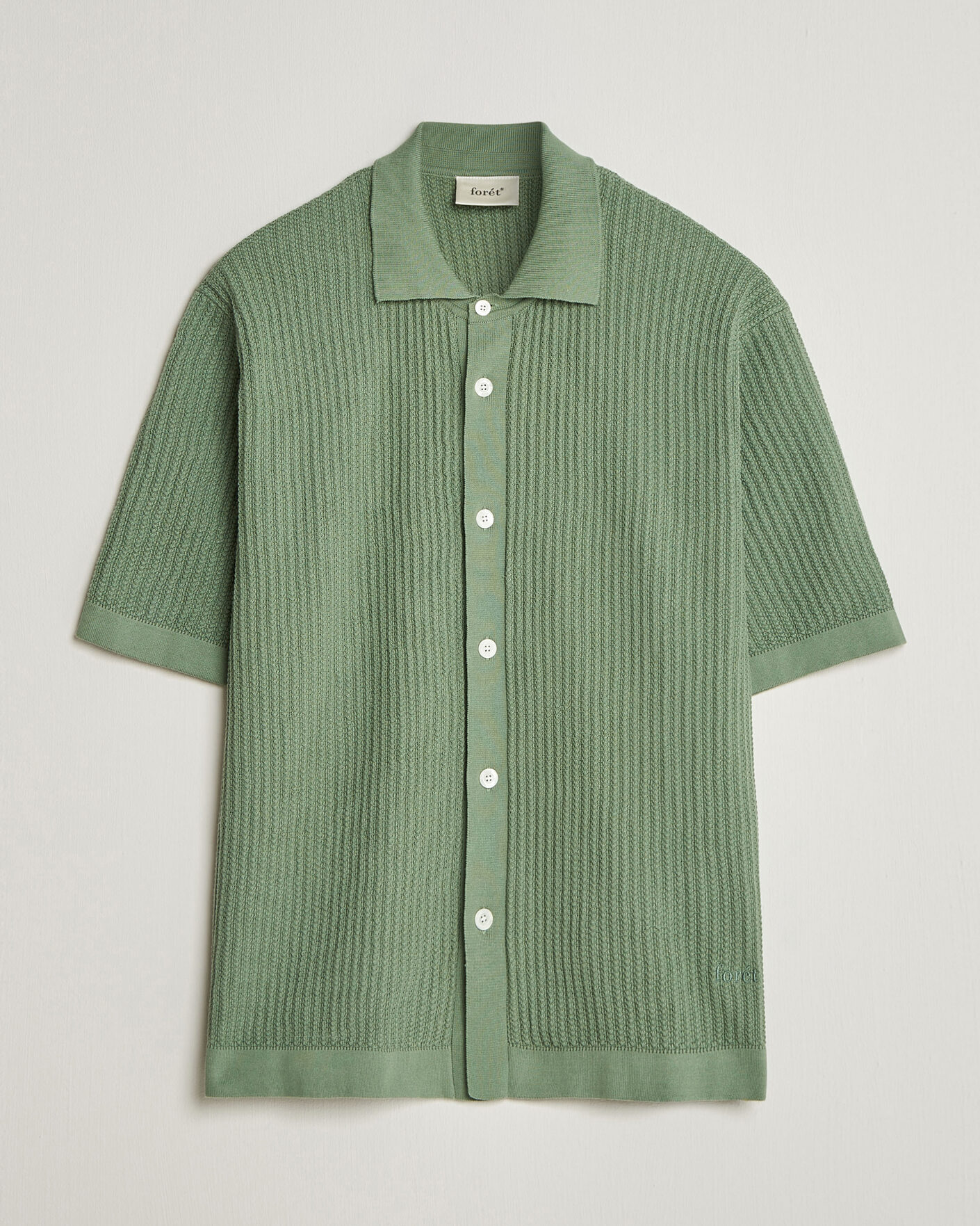 Herr | Skjortor | Forét | Barrow Short Sleeve Knitted Cotton Shirt Green Oxide