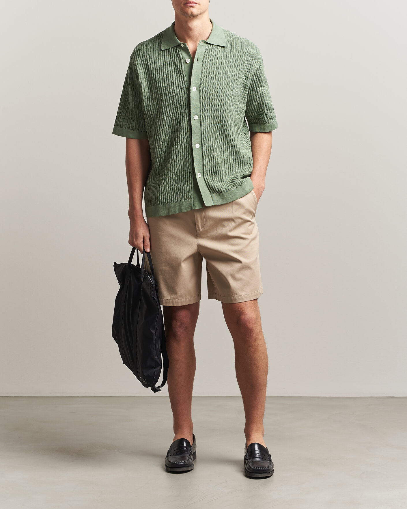 Herr | Skjortor | Forét | Barrow Short Sleeve Knitted Cotton Shirt Green Oxide