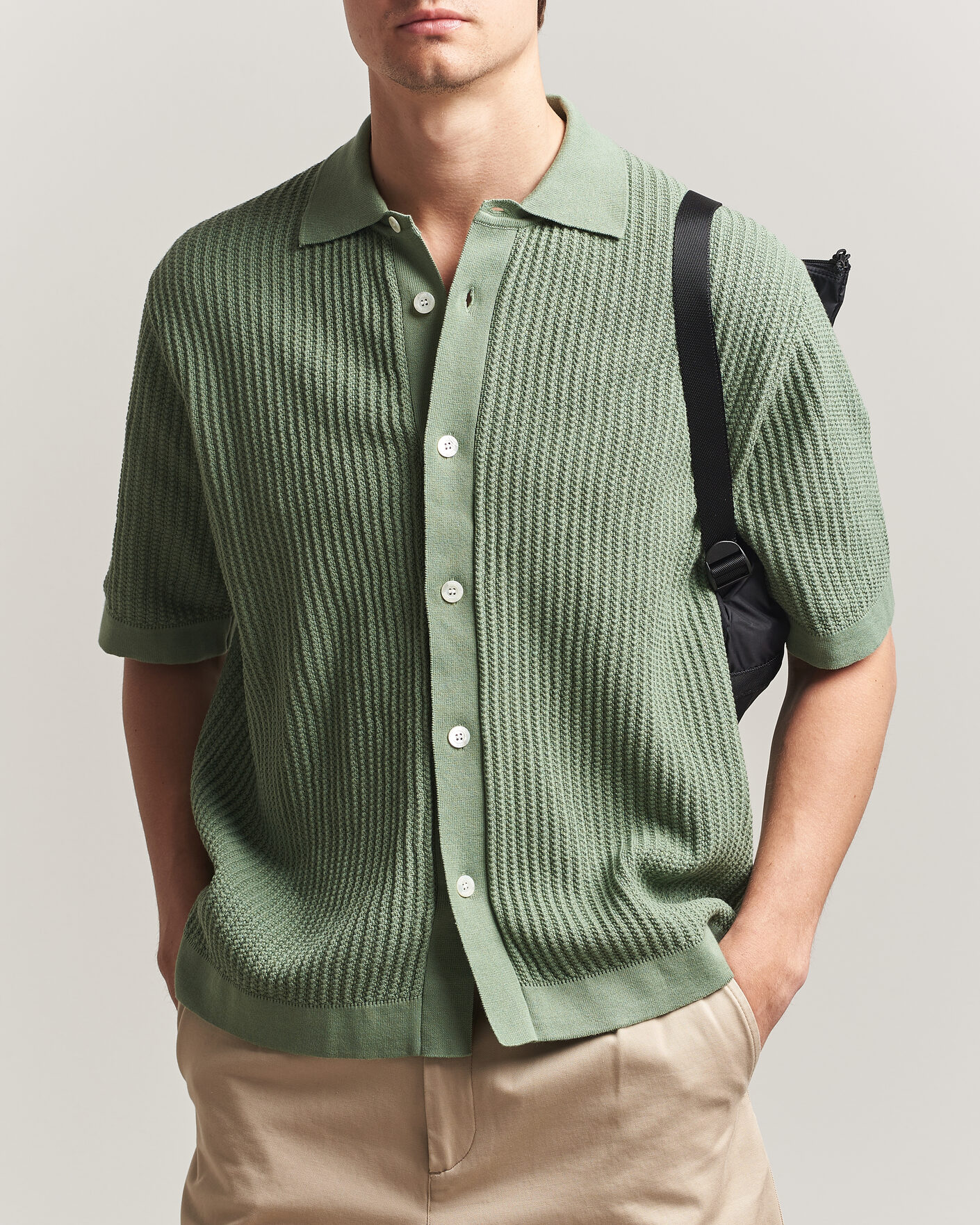 Herr | Skjortor | Forét | Barrow Short Sleeve Knitted Cotton Shirt Green Oxide