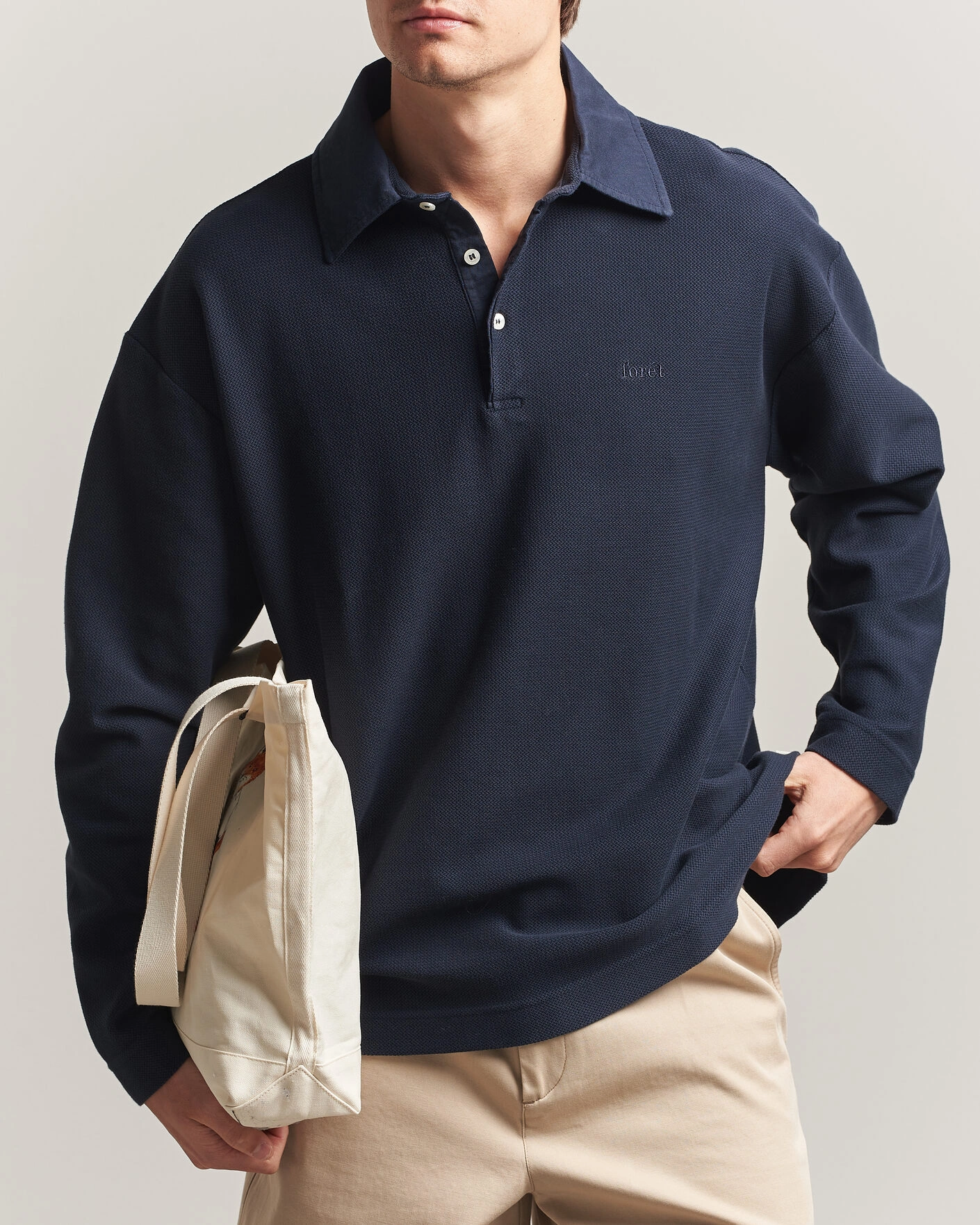 Herr | Tröjor | Forét | Herb Textured Knit Polo Navy
