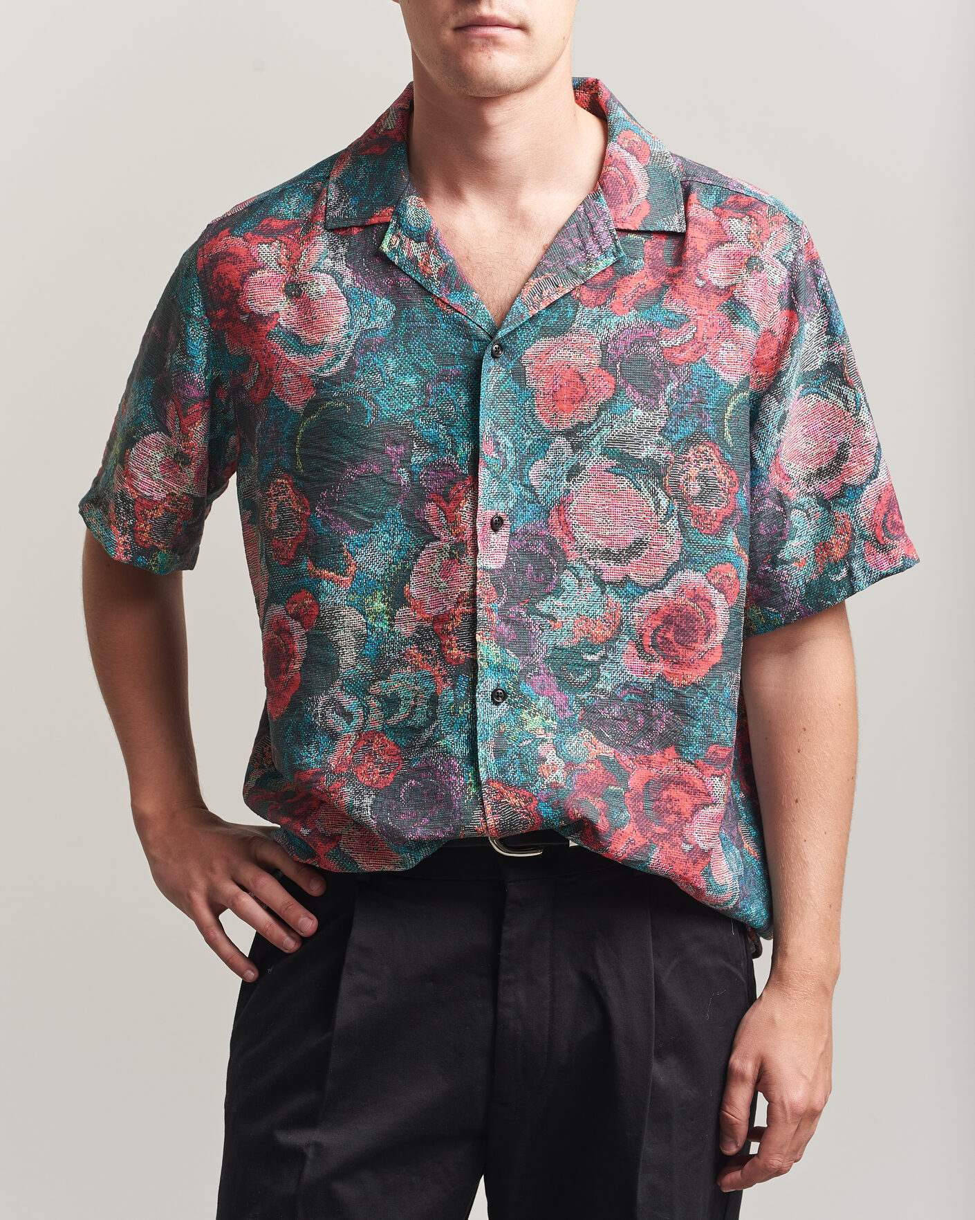 Herr | Skjortor | LES DEUX | Bouquet AOP Short Sleeve Shirt Multi