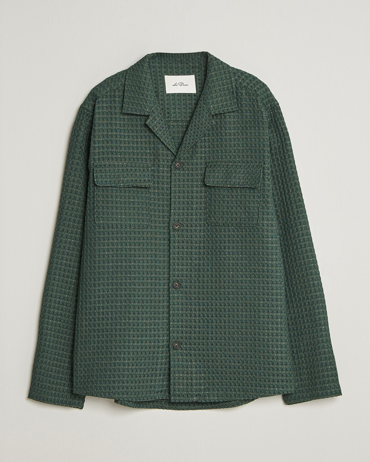 Herr | Skjortor | LES DEUX | Check Seersucker Overshirt Pine Green