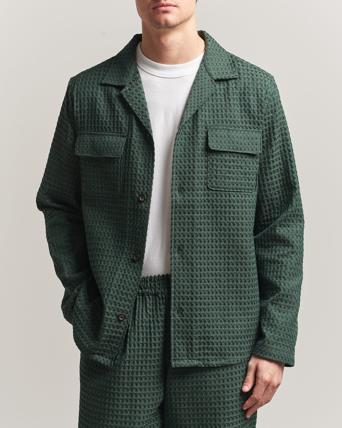 Herr | Skjortor | LES DEUX | Check Seersucker Overshirt Pine Green