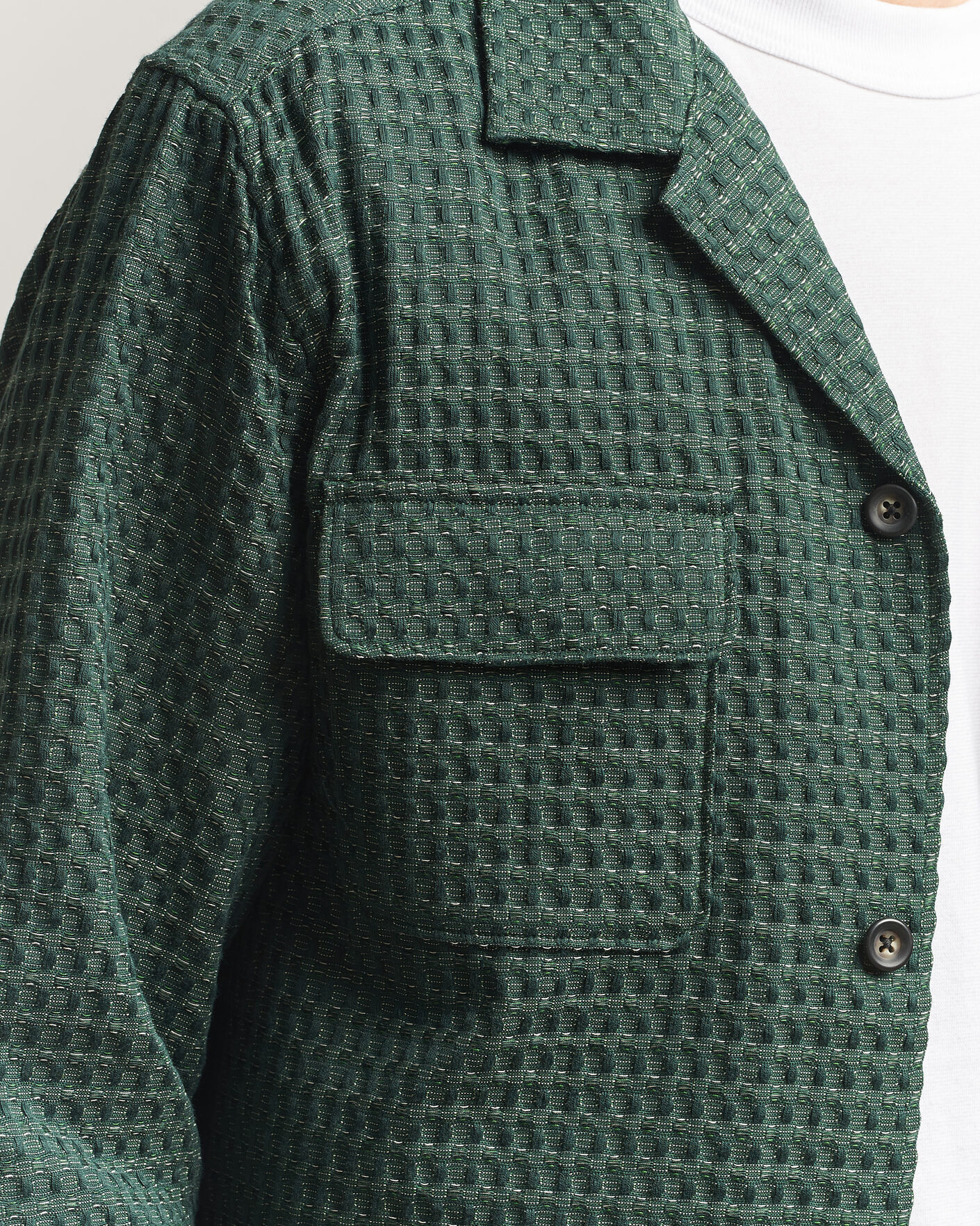 Herr | Skjortor | LES DEUX | Check Seersucker Overshirt Pine Green