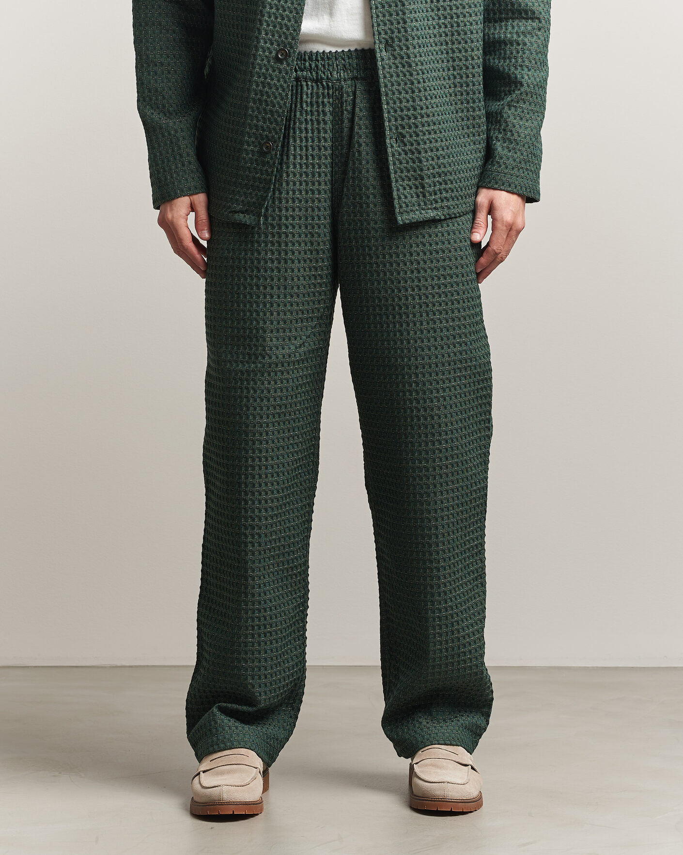 Herr | Byxor | LES DEUX | Check Seersucker Casual Pants Pine Green