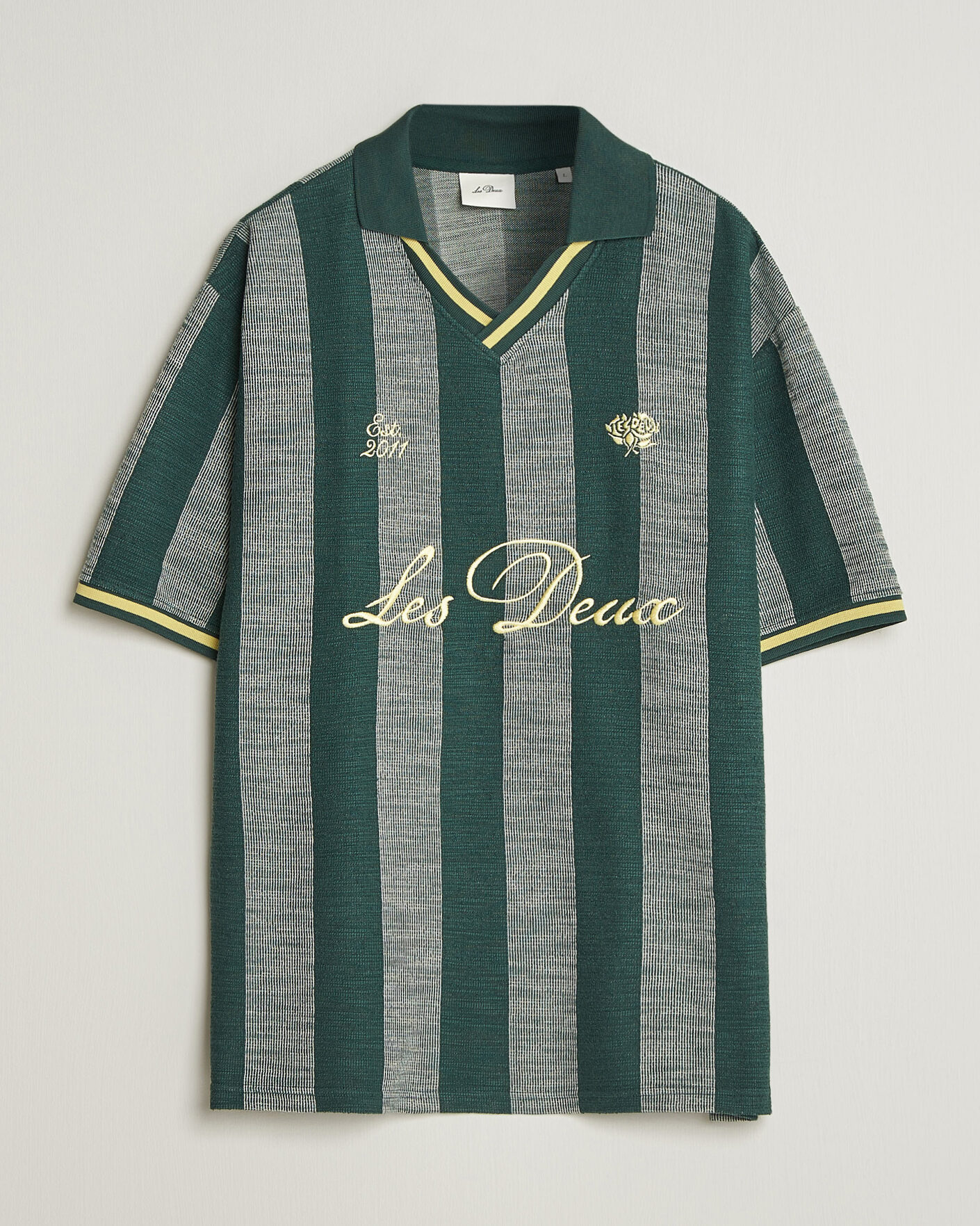 Herr | Pikéer | LES DEUX | Stripe Jacquard Football Jersey Pine Green