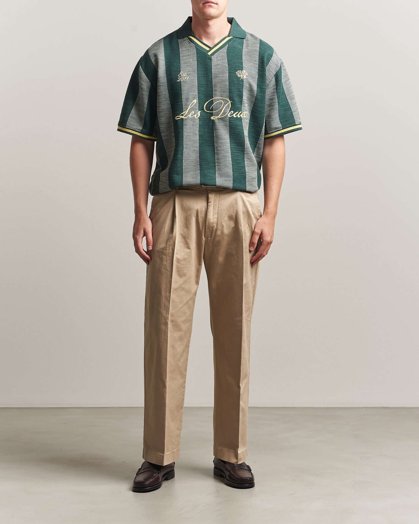 Herr | Pikéer | LES DEUX | Stripe Jacquard Football Jersey Pine Green