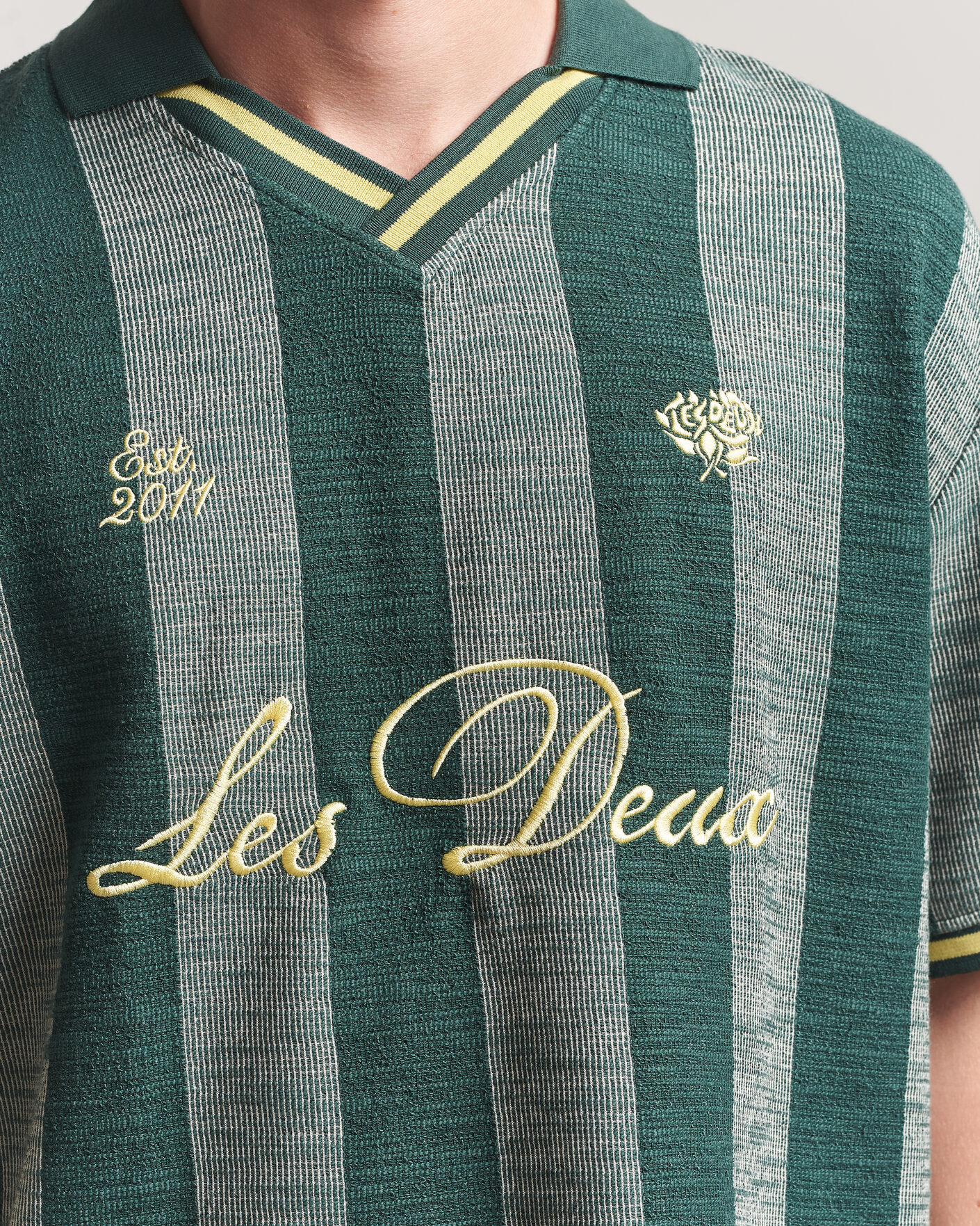 Herr | Pikéer | LES DEUX | Stripe Jacquard Football Jersey Pine Green