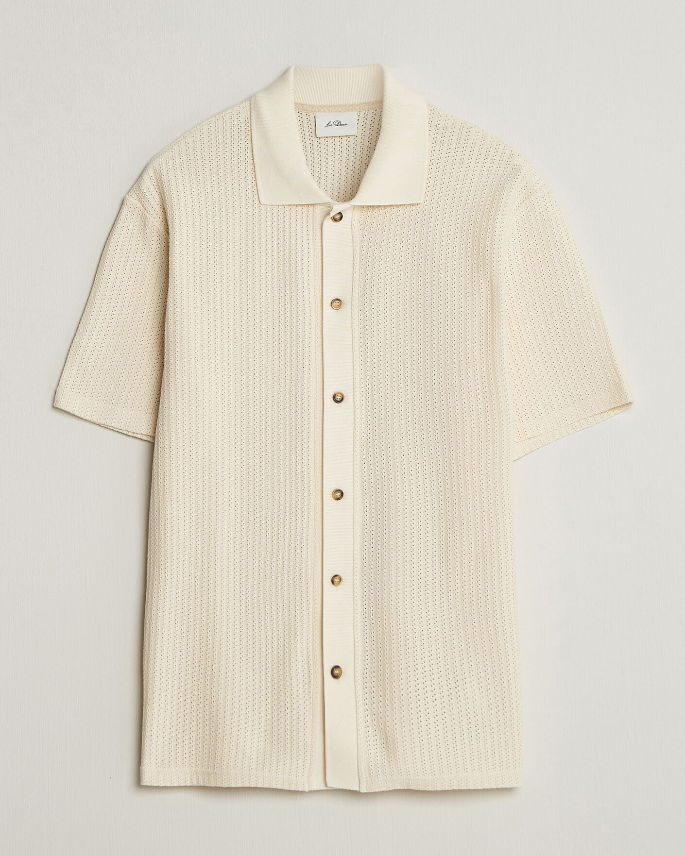 Herr | Skjortor | LES DEUX | Pointelle Short Sleeve Knitted Shirt Eggnog White
