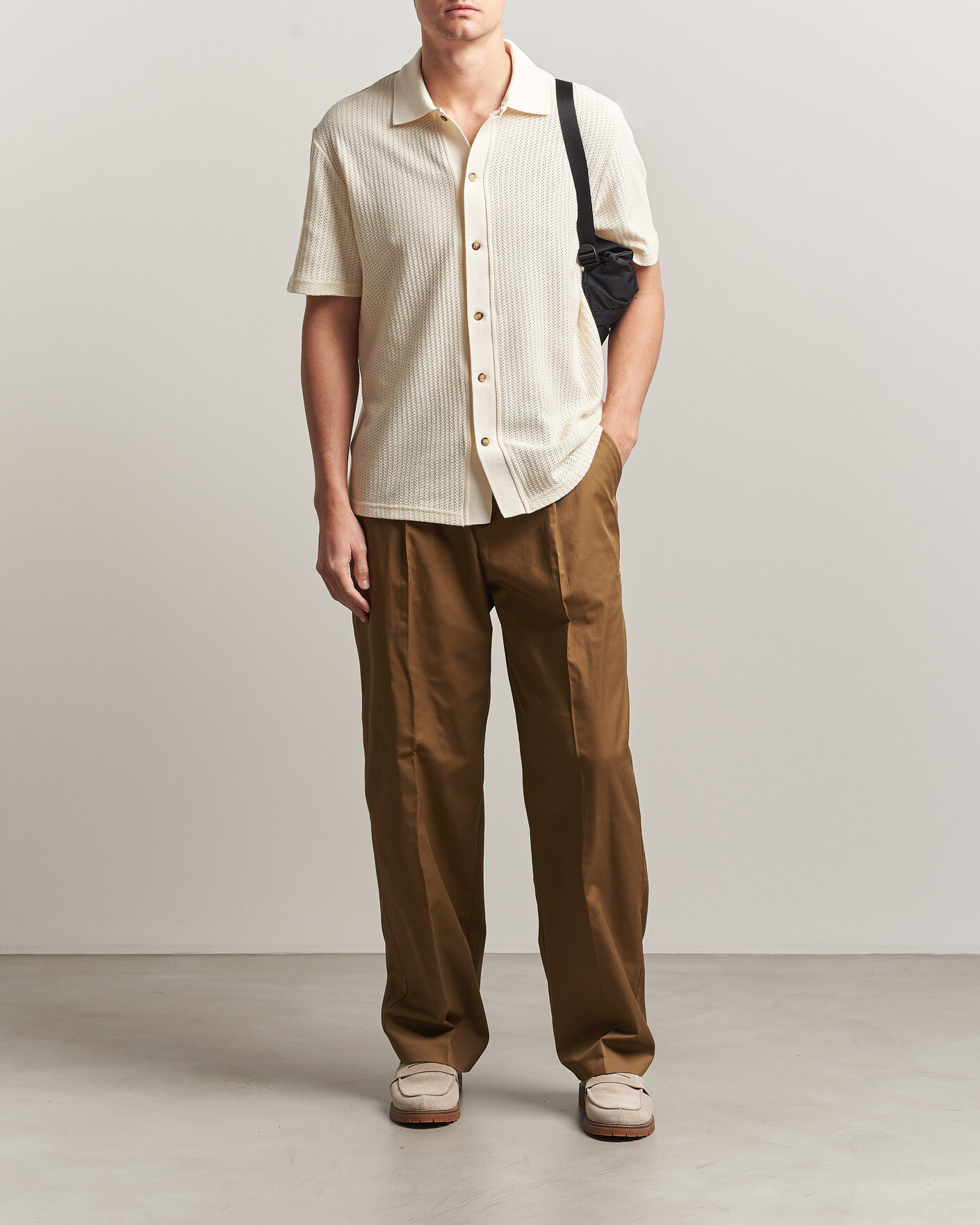 Herr | Skjortor | LES DEUX | Pointelle Short Sleeve Knitted Shirt Eggnog White
