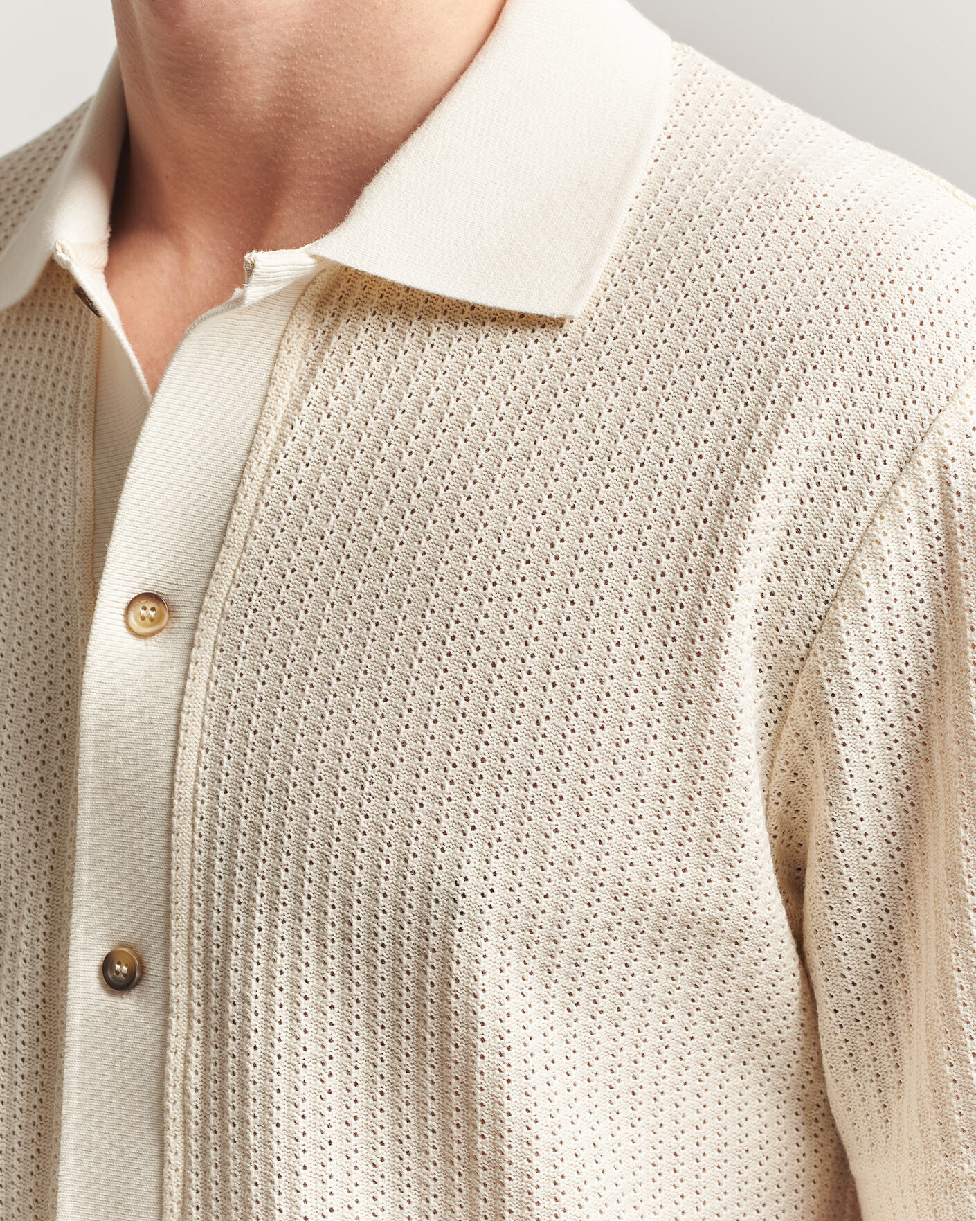 Herr | Skjortor | LES DEUX | Pointelle Short Sleeve Knitted Shirt Eggnog White