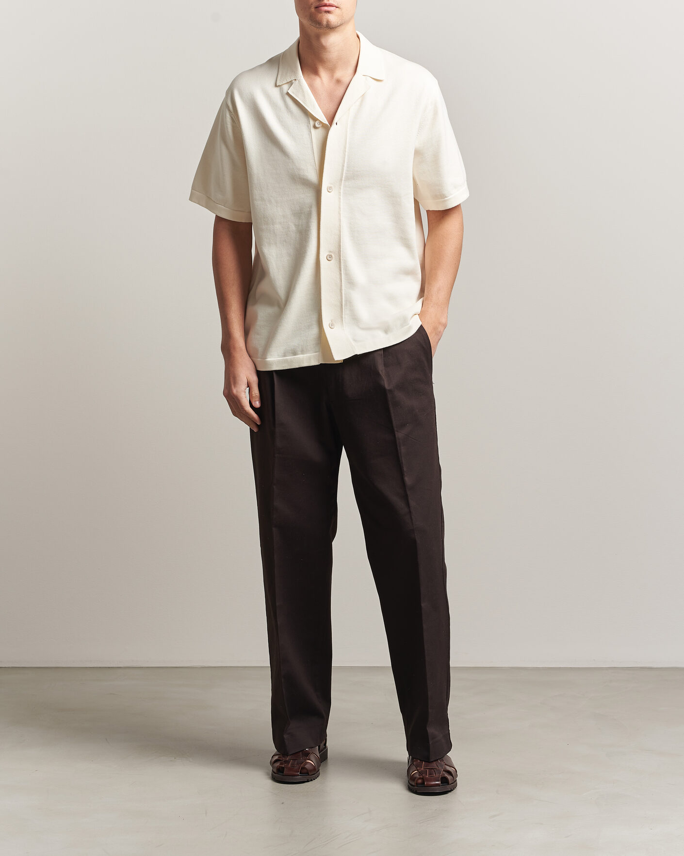 Herr | Skjortor | LES DEUX | Bouquet Knitted Short Sleeve Shirt Eggnog White