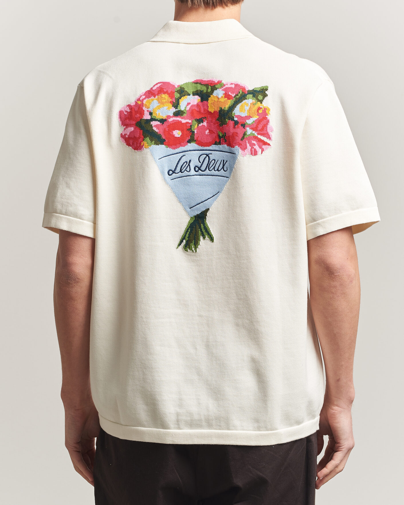 Herr | Skjortor | LES DEUX | Bouquet Knitted Short Sleeve Shirt Eggnog White