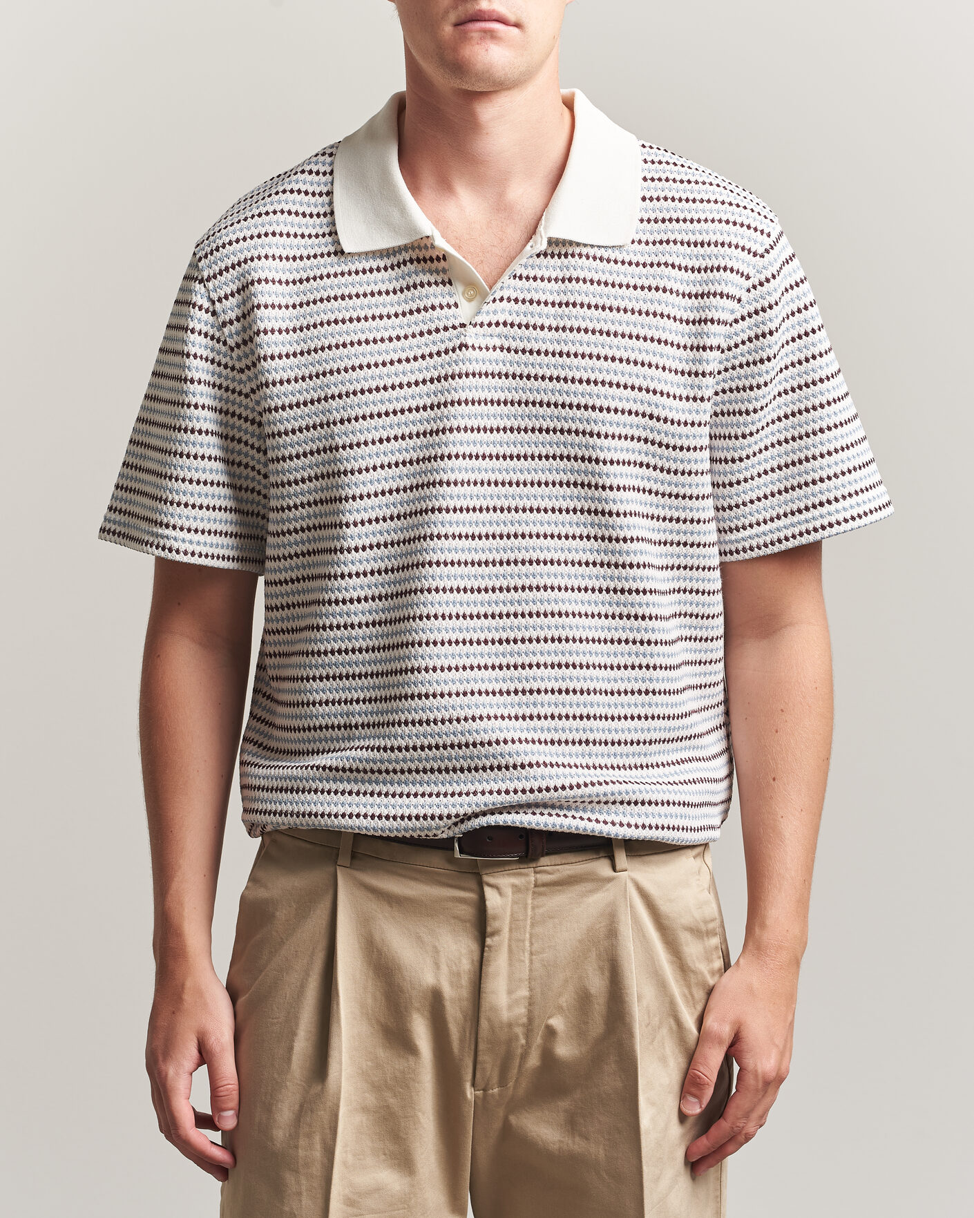 Herr | Pikéer | LES DEUX | Knitted Stripe Polo Eggnog White