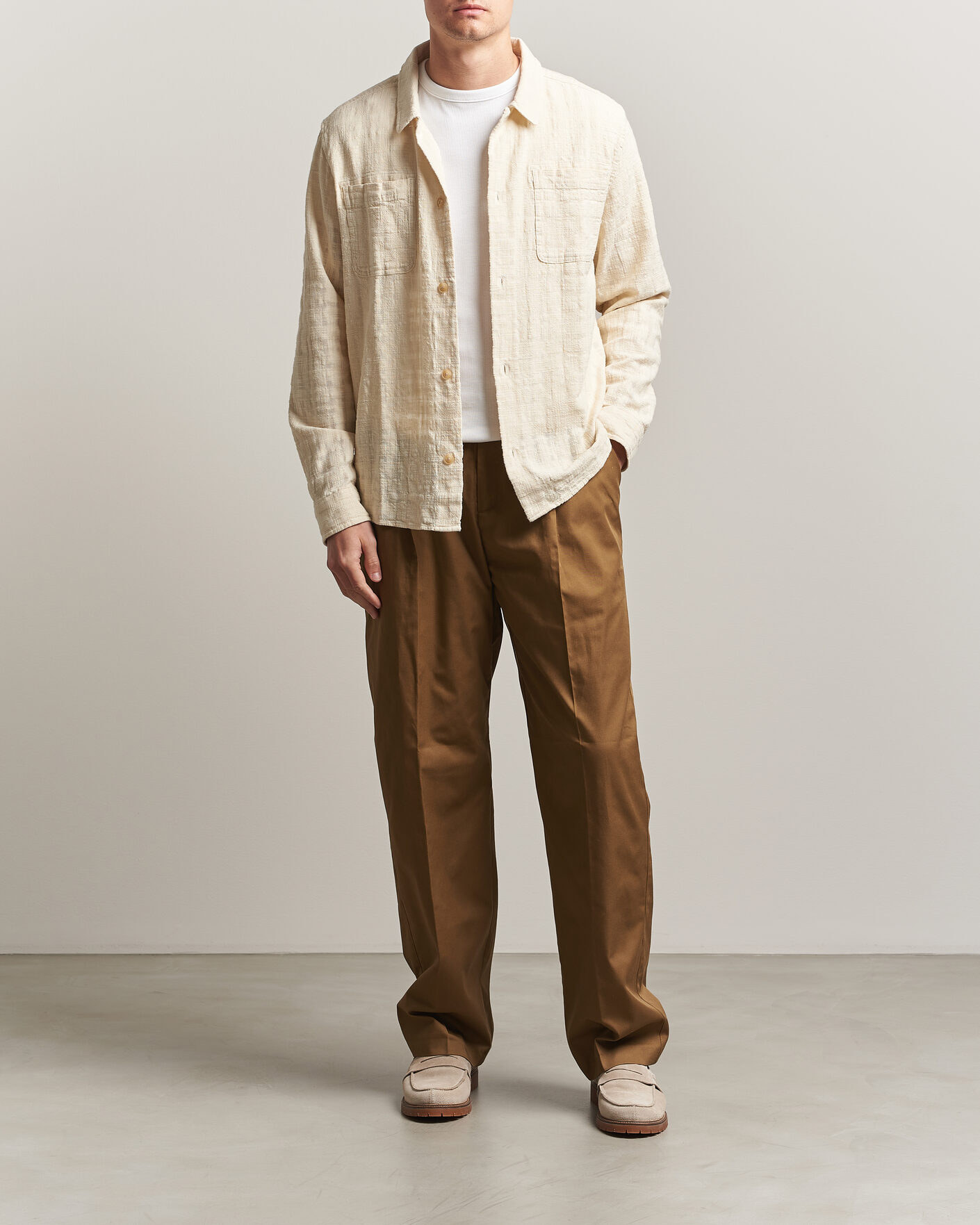 Herr | Skjortor | LES DEUX | Textured Slub Overshirt Ivory