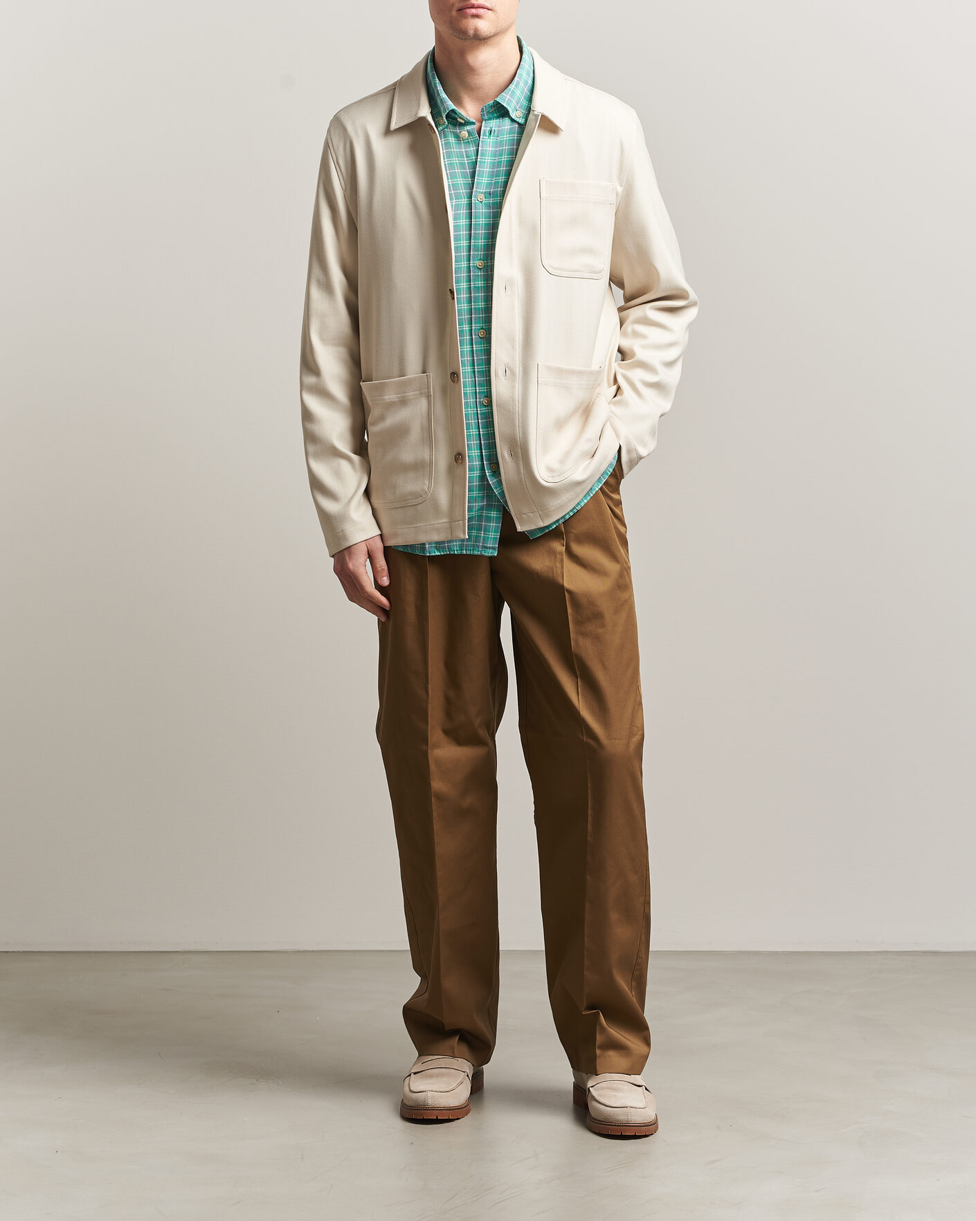 Herr | Skjortor | LES DEUX | Herringbone Overshirt Ivory