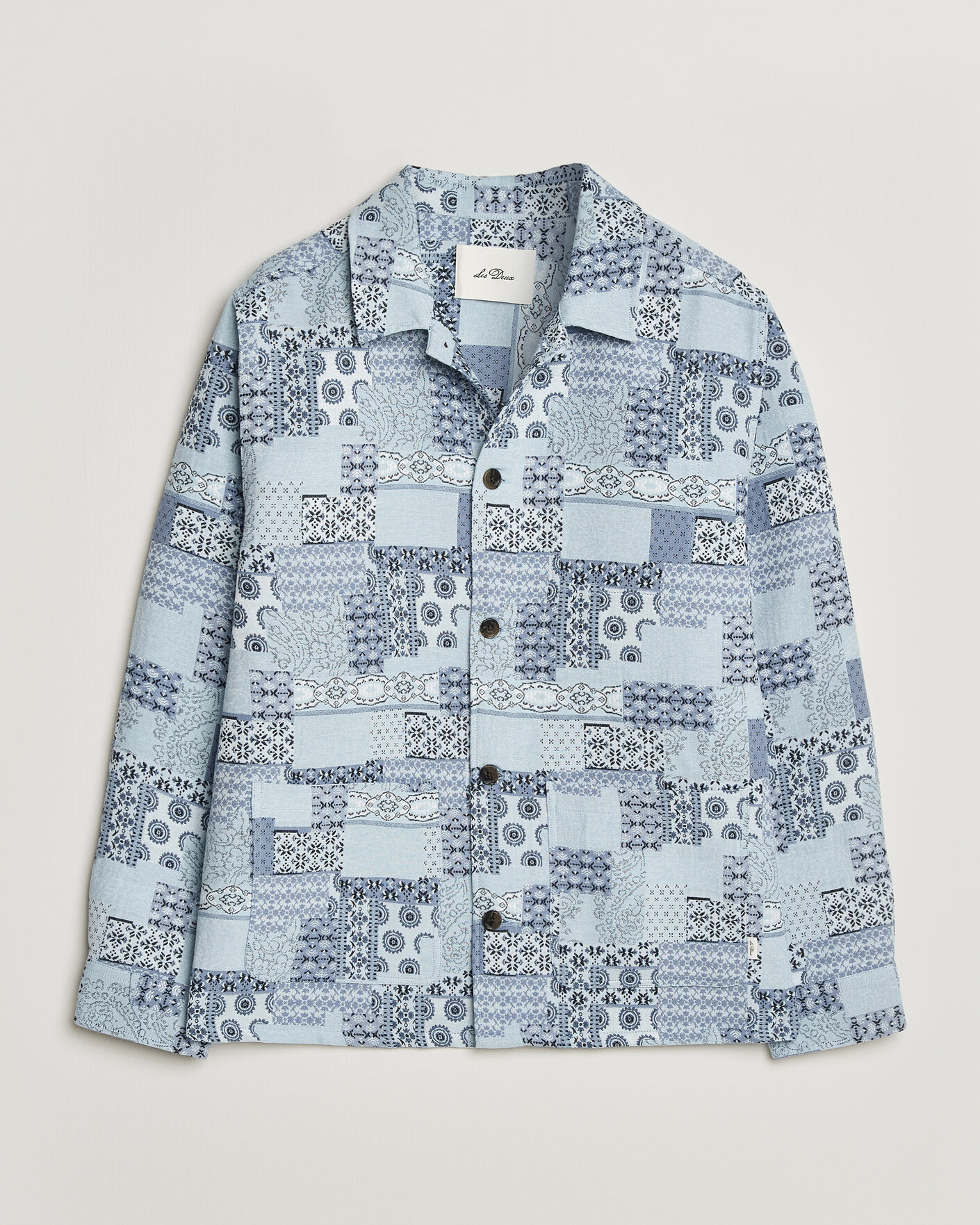 Herr | Skjortor | LES DEUX | Patchwork Jacquard Overshirt Skyway Blue