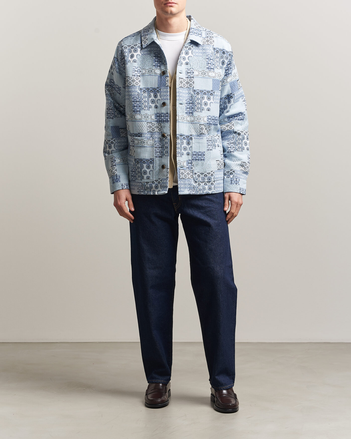 Herr | Skjortor | LES DEUX | Patchwork Jacquard Overshirt Skyway Blue