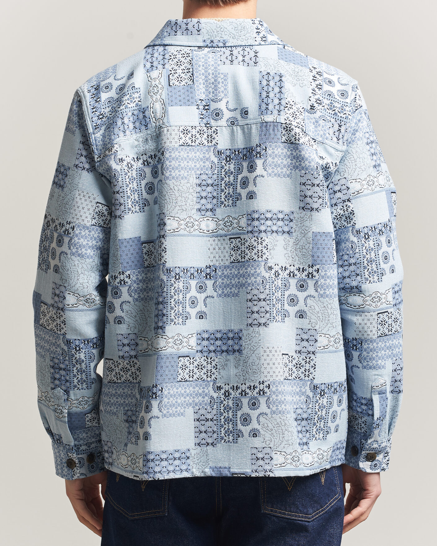 Herr | Skjortor | LES DEUX | Patchwork Jacquard Overshirt Skyway Blue