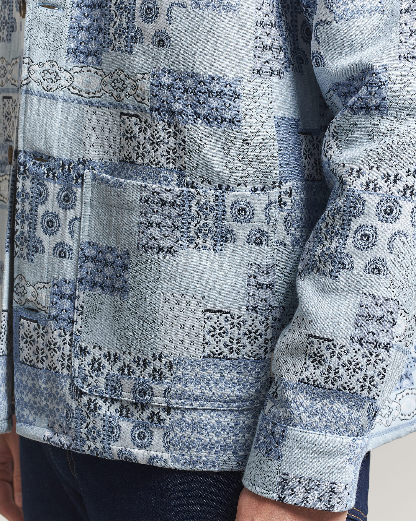 Herr | Skjortor | LES DEUX | Patchwork Jacquard Overshirt Skyway Blue