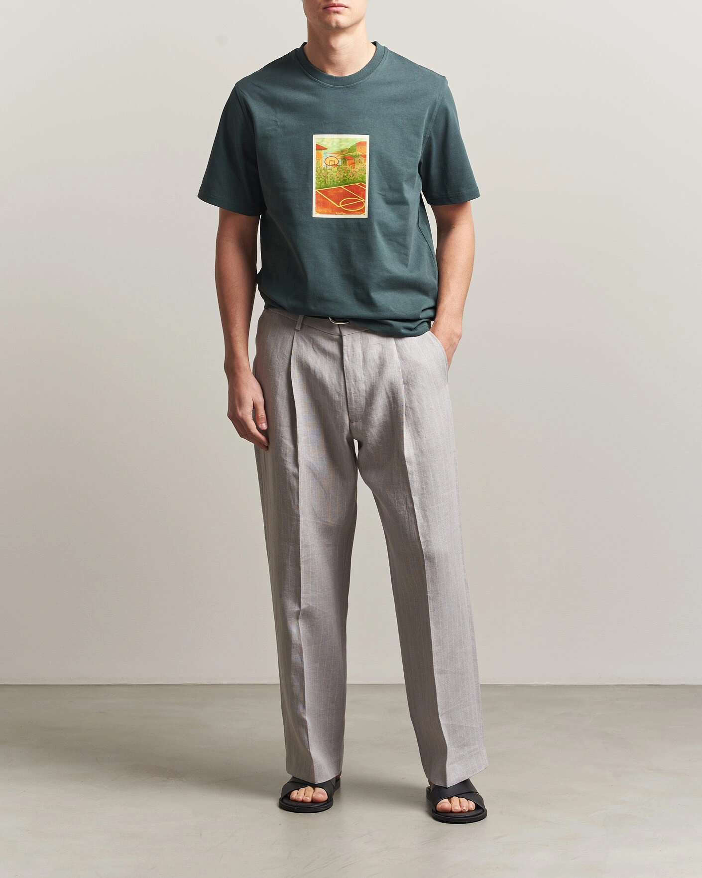 Herr | T-Shirts | LES DEUX | Court Printed T-Shirt Pine Green