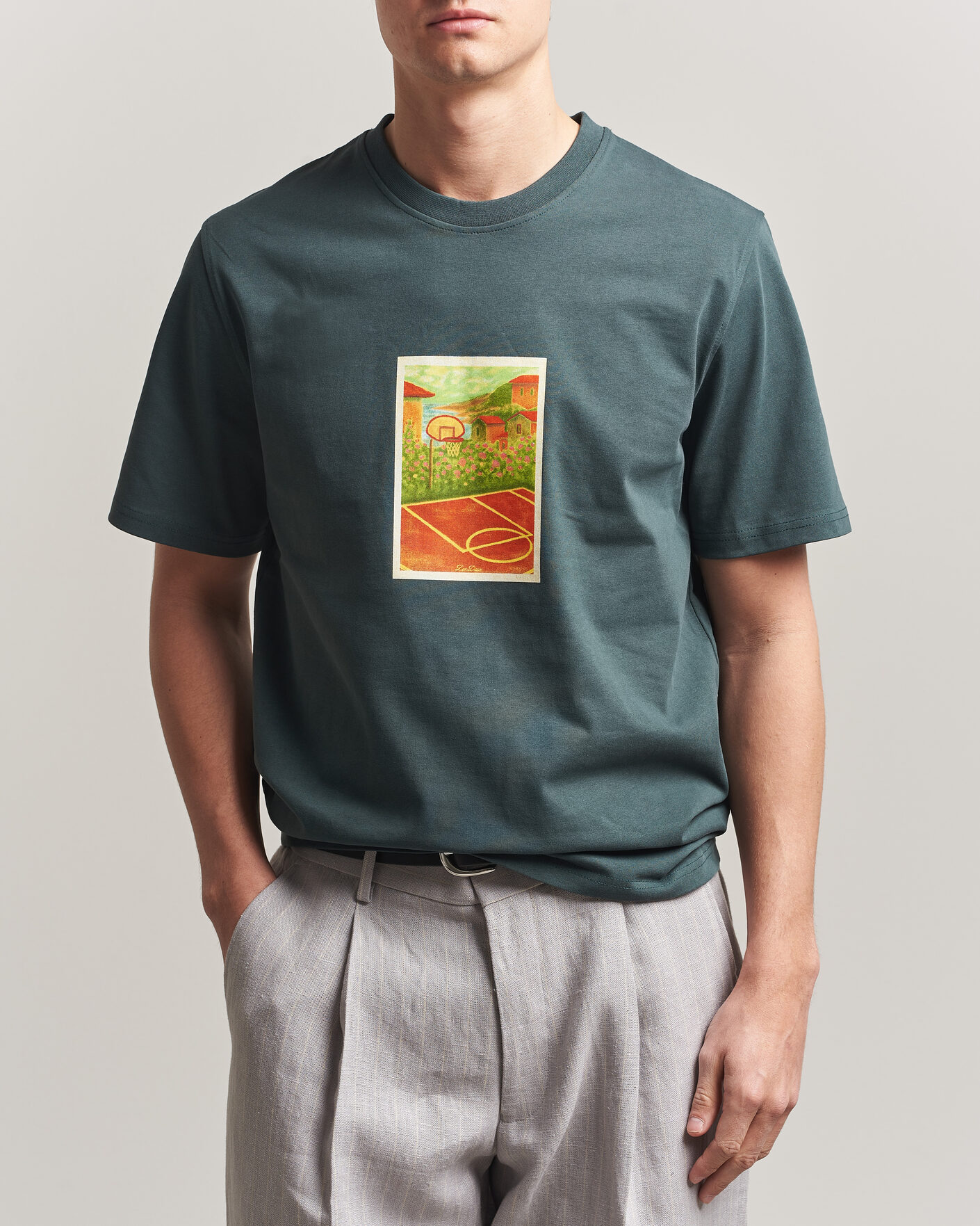 Herr | T-Shirts | LES DEUX | Court Printed T-Shirt Pine Green