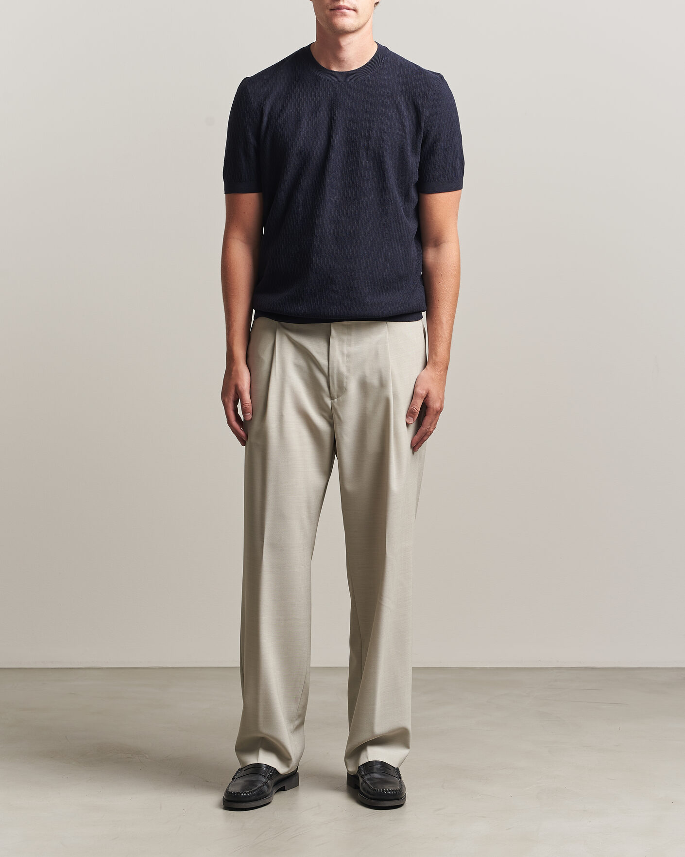 Herr | Byxor | BOSS BLACK | Pat Pleated Wool Trousers Light Beige
