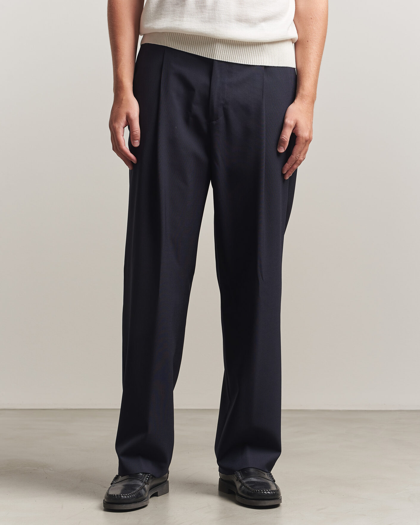 Herr | Byxor | BOSS BLACK | Pat Pleated Wool Trousers Dark Blue