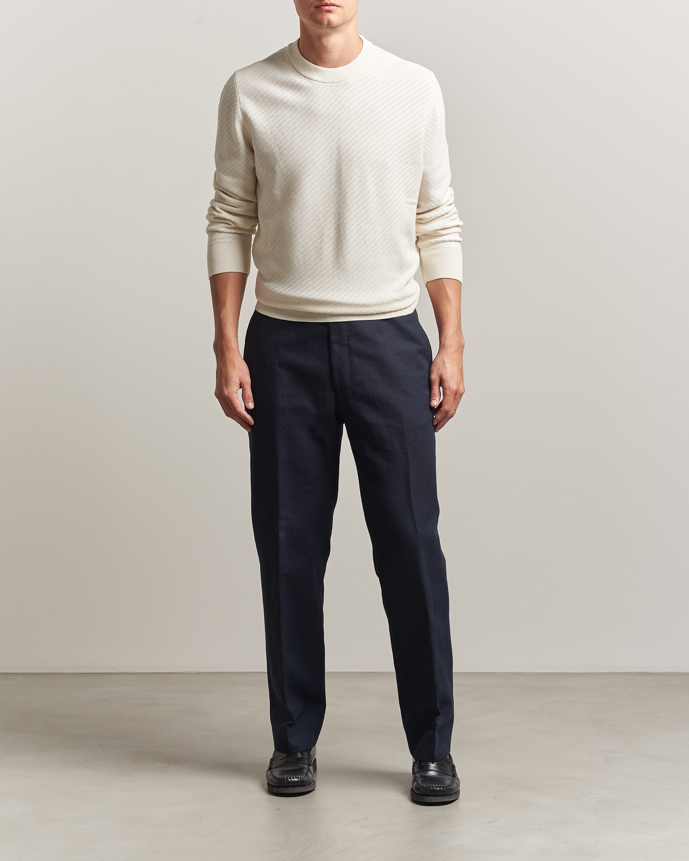 Herr | Tröjor | BOSS BLACK | Lofranco Structured Knitted Sweater Open White