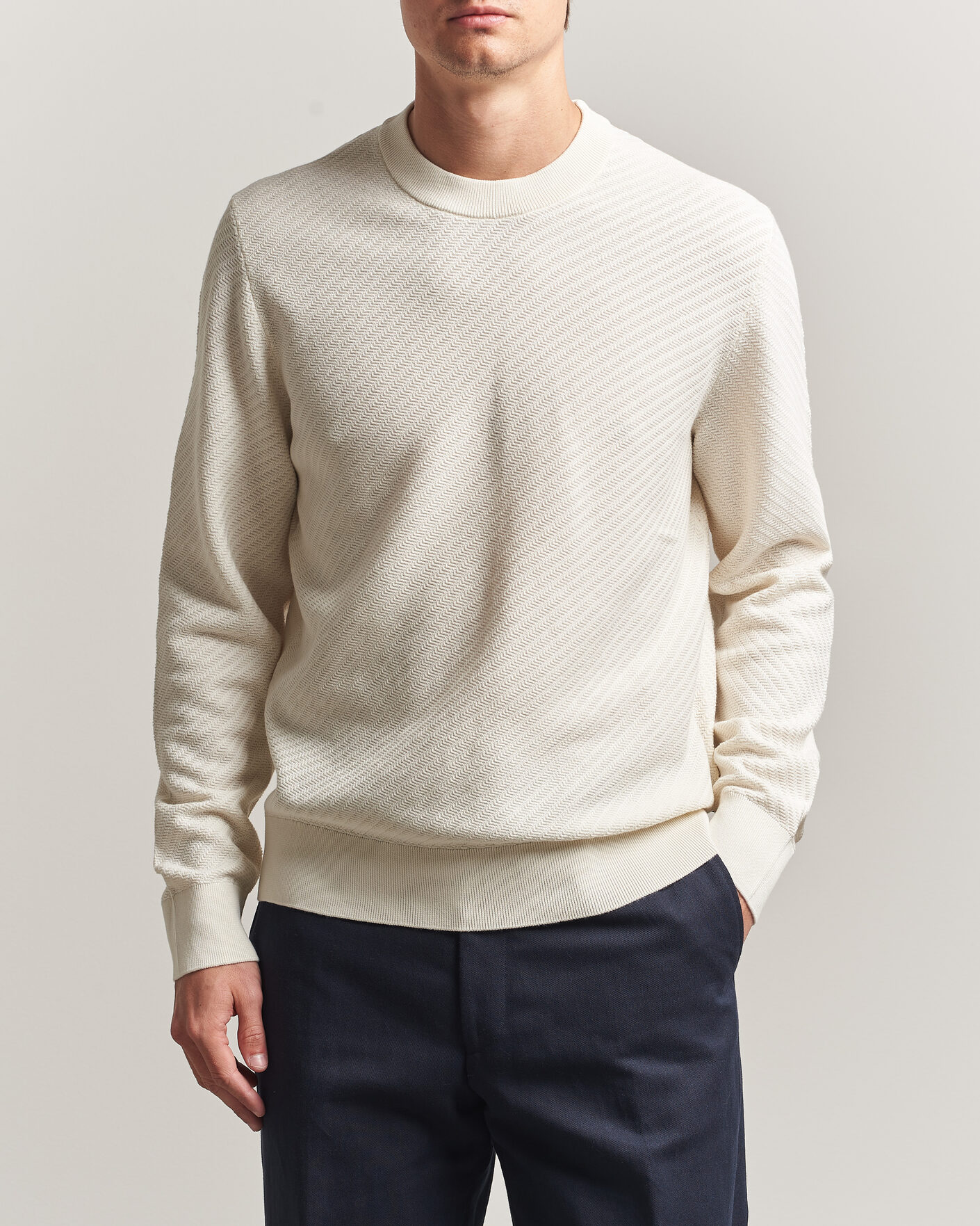 Herr | Tröjor | BOSS BLACK | Lofranco Structured Knitted Sweater Open White