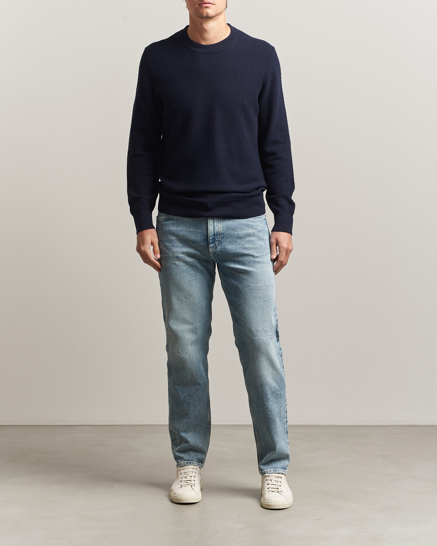 Herr | Tröjor | BOSS BLACK | Lofranco Structured Knitted Sweater Dark Blue
