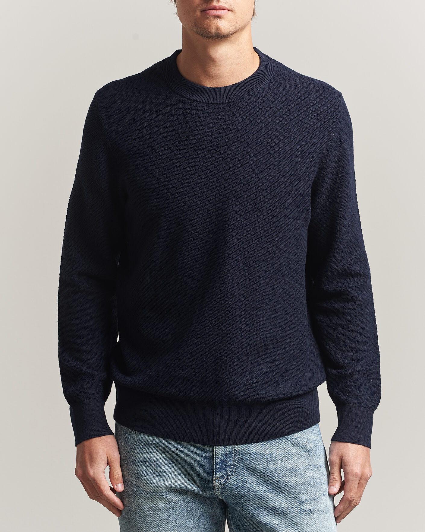 Herr | Tröjor | BOSS BLACK | Lofranco Structured Knitted Sweater Dark Blue