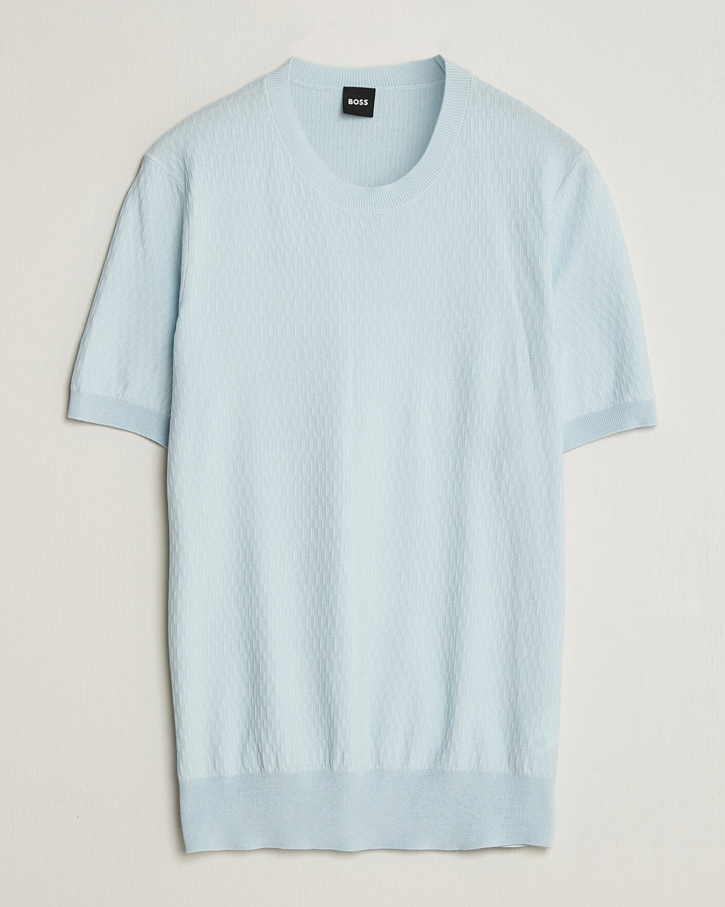 Herr | T-Shirts | BOSS BLACK | Laruso Structured Knitted T-Shirt Open Blue