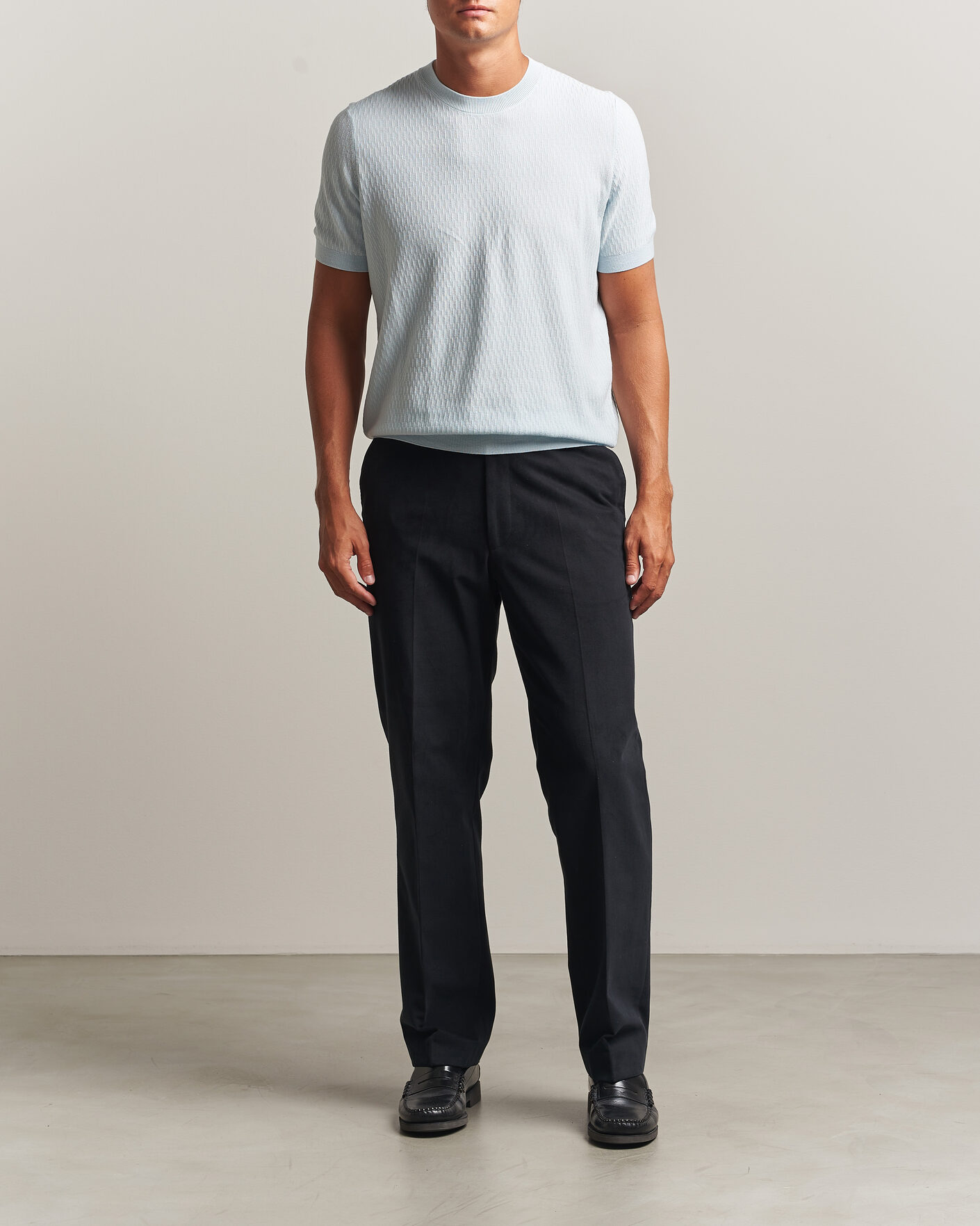 Herr | T-Shirts | BOSS BLACK | Laruso Structured Knitted T-Shirt Open Blue