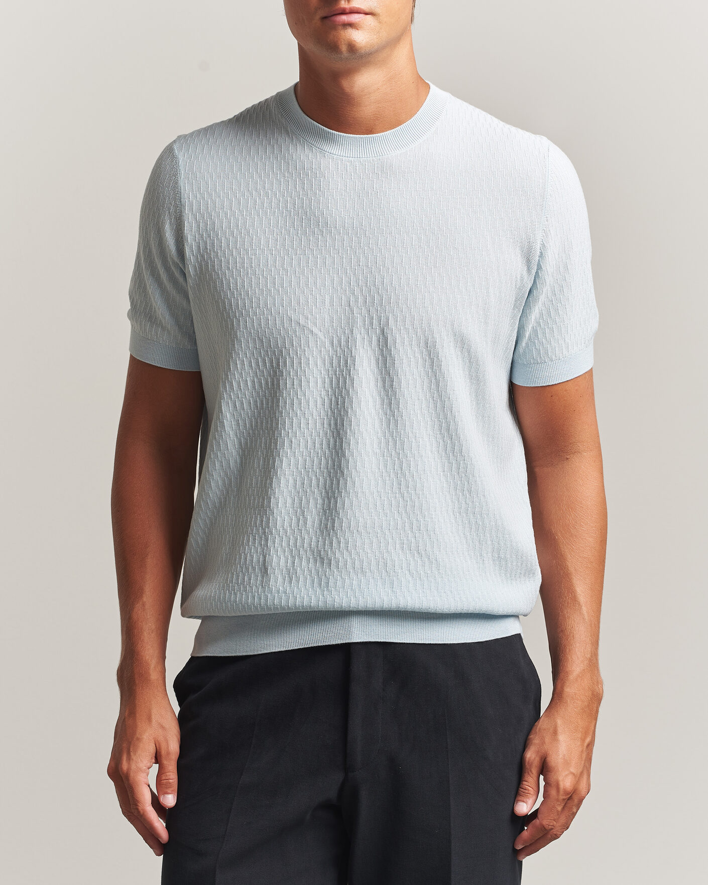 Herr | T-Shirts | BOSS BLACK | Laruso Structured Knitted T-Shirt Open Blue