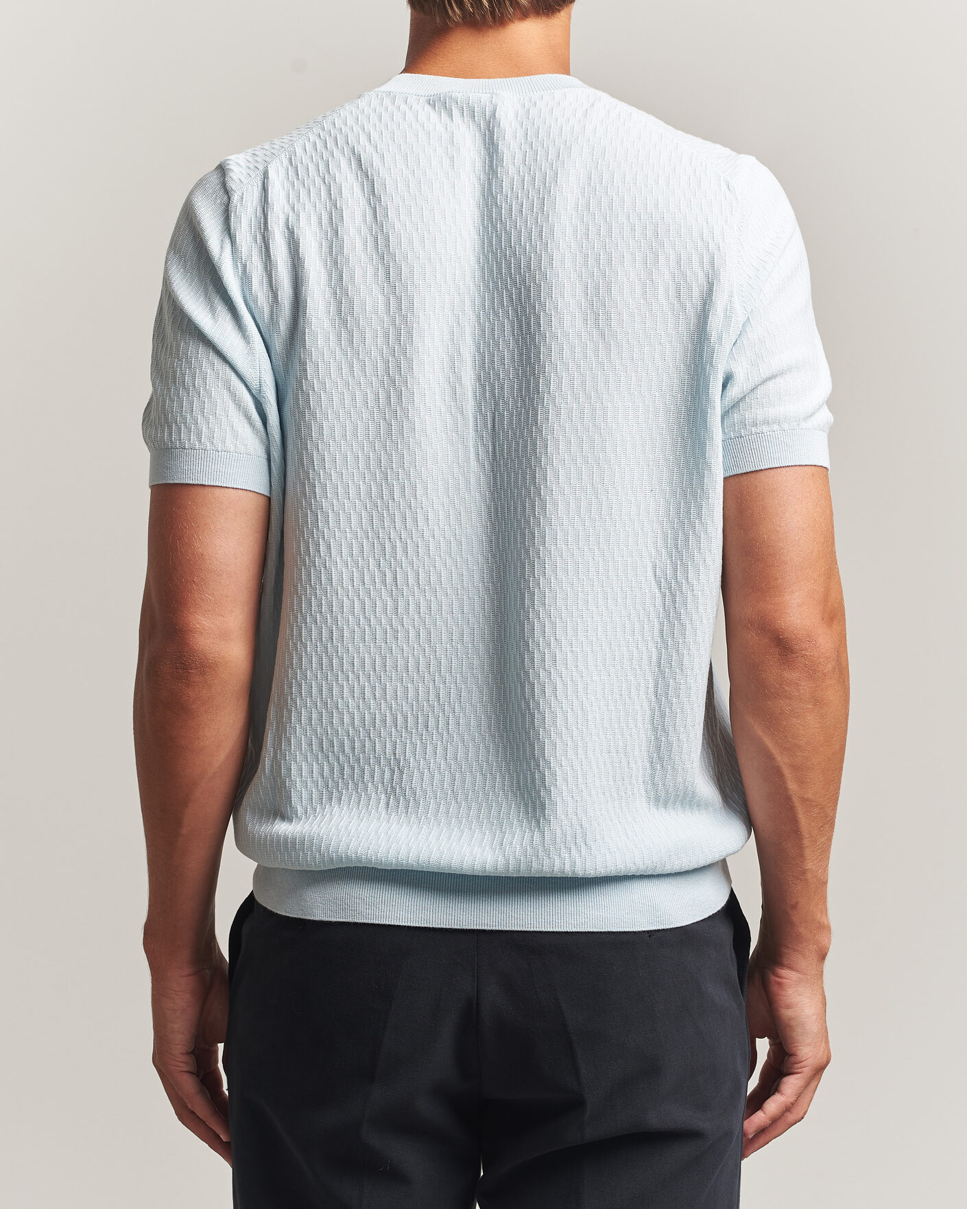 Herr | T-Shirts | BOSS BLACK | Laruso Structured Knitted T-Shirt Open Blue