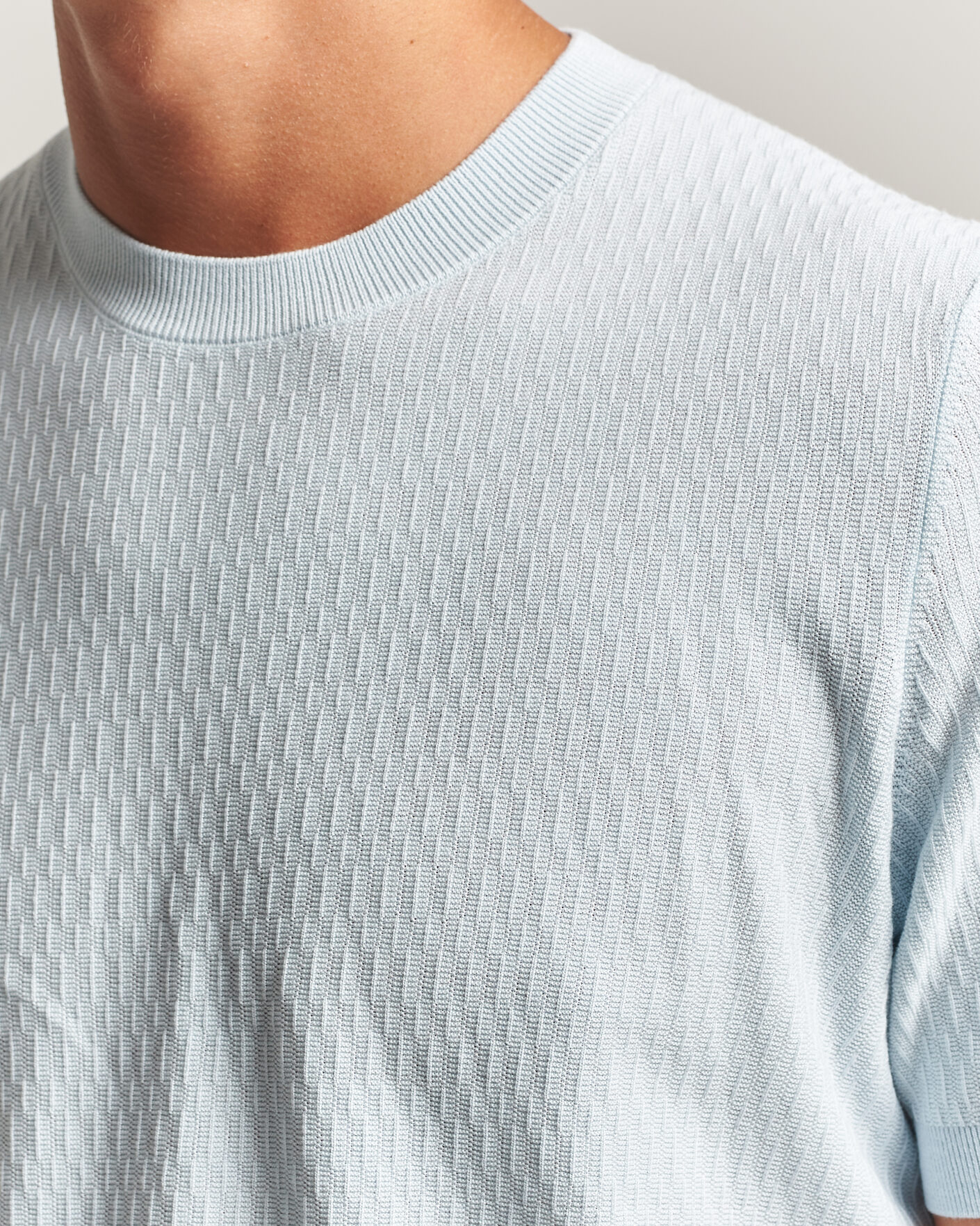 Herr | T-Shirts | BOSS BLACK | Laruso Structured Knitted T-Shirt Open Blue