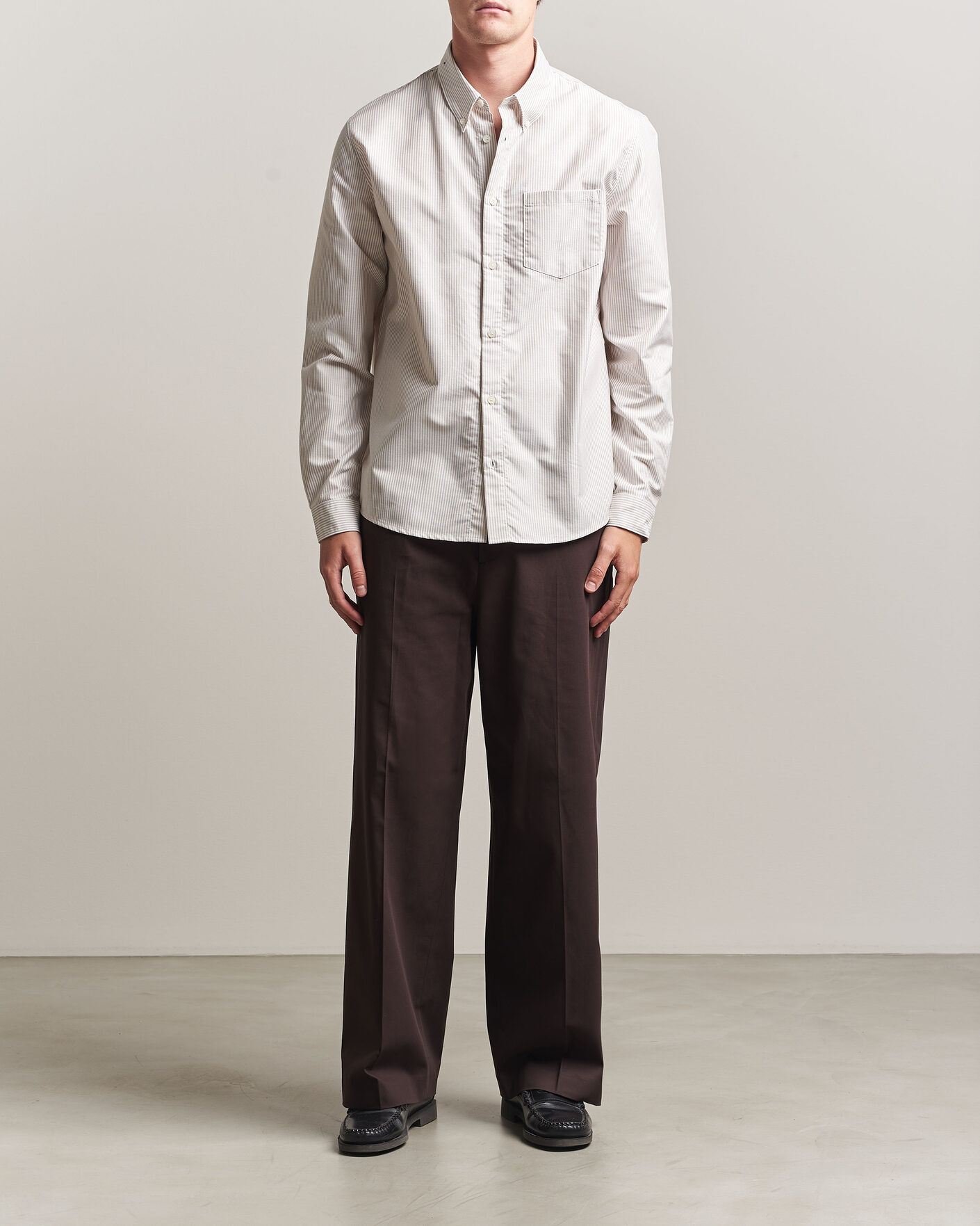 Herr | Skjortor | A.P.C. | Greg Striped Oxford Shirt Beige/White