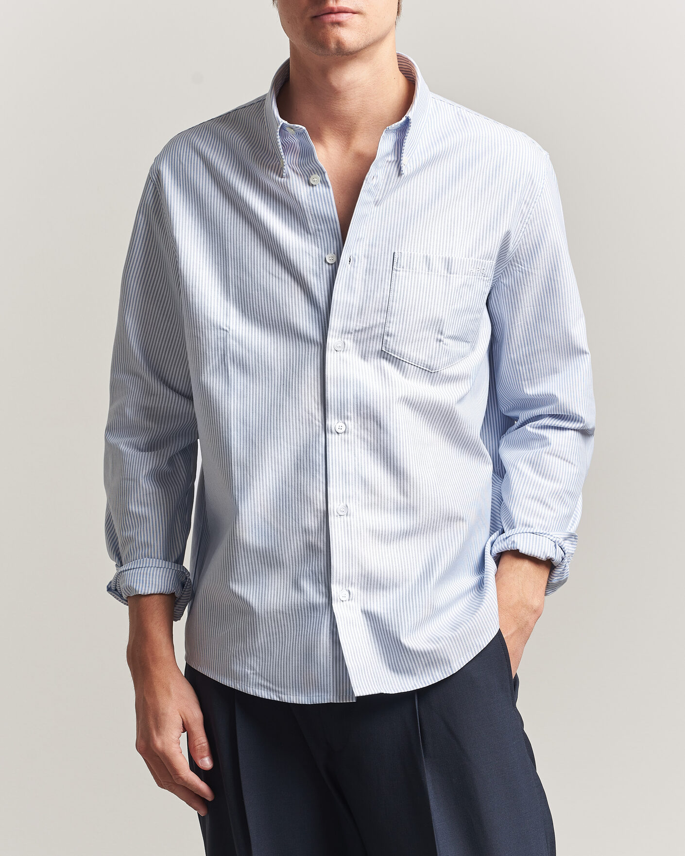 Herr | Skjortor | A.P.C. | Greg Striped Oxford Shirt Blue/White