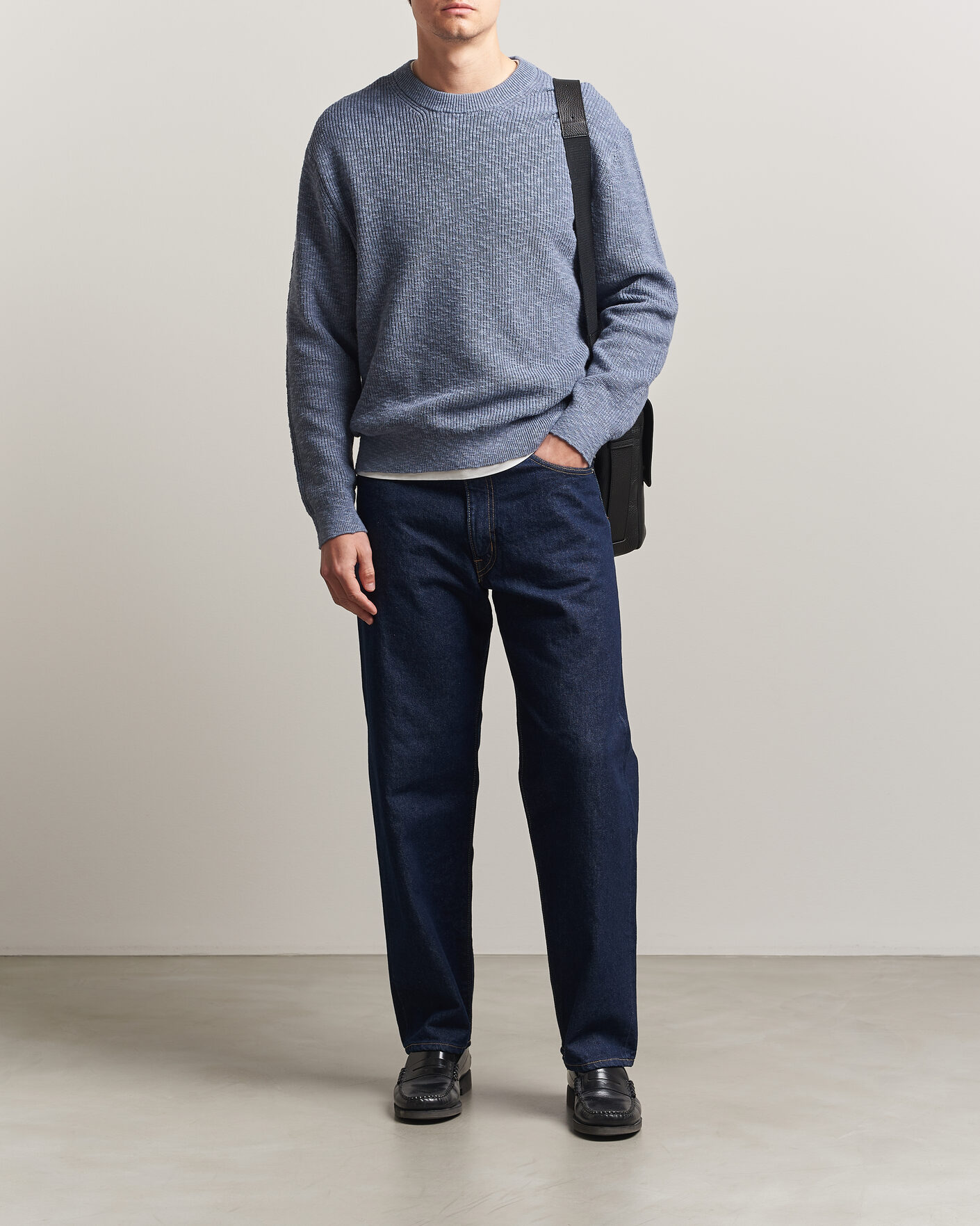 Herr | Tröjor | NN07 | Russell Cotton Knitted Sweater Stone Blue