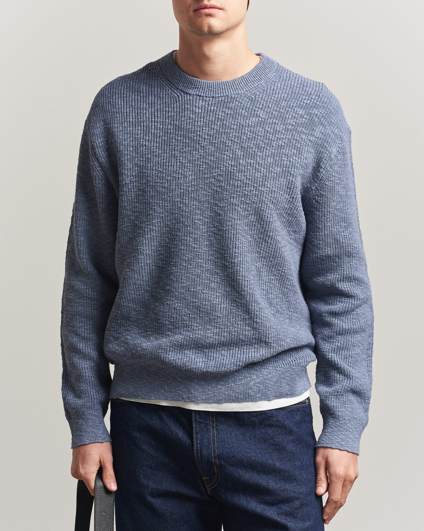 Herr | Tröjor | NN07 | Russell Cotton Knitted Sweater Stone Blue